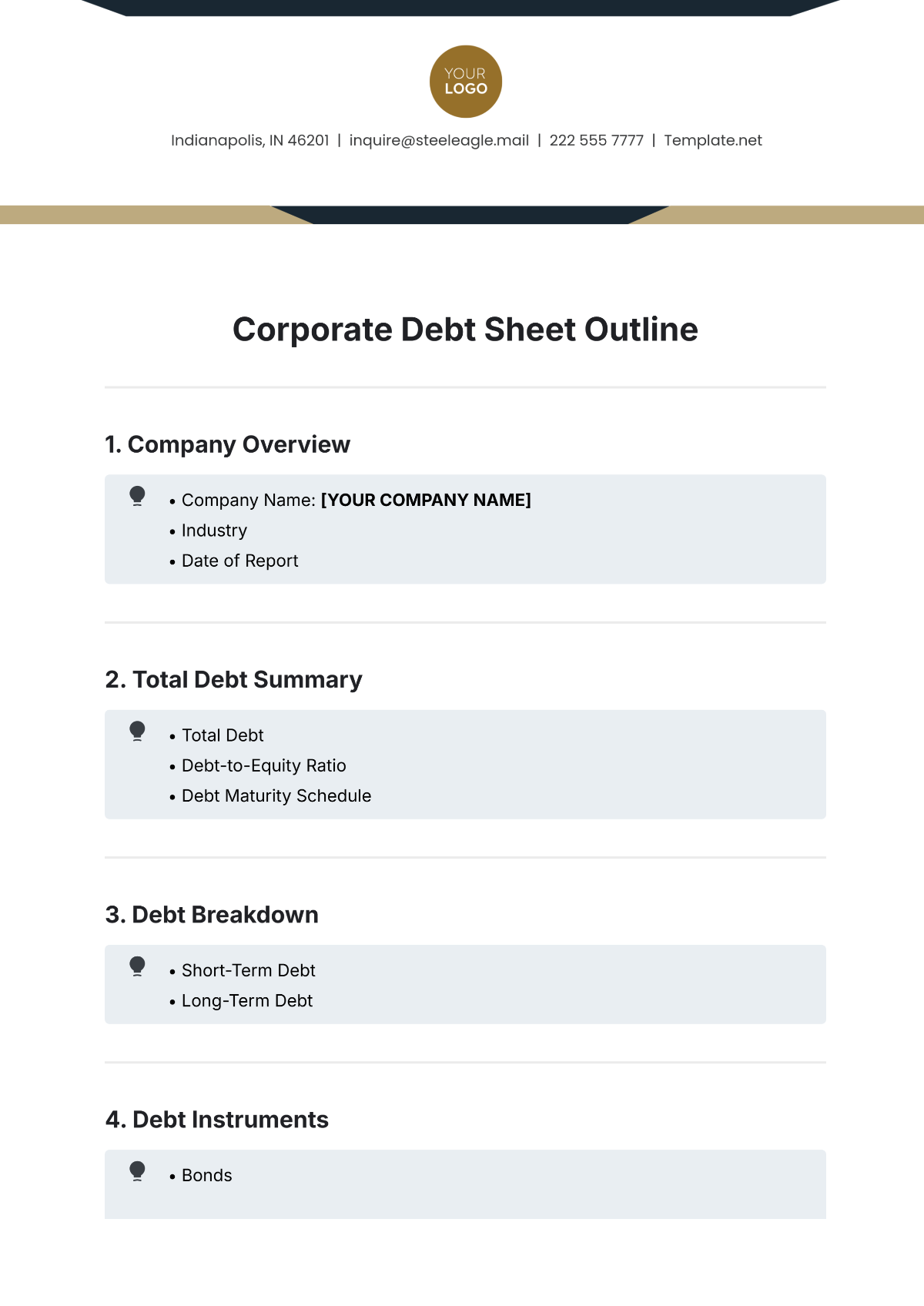 Corporate Debt Sheet Outline Template - Edit Online & Download