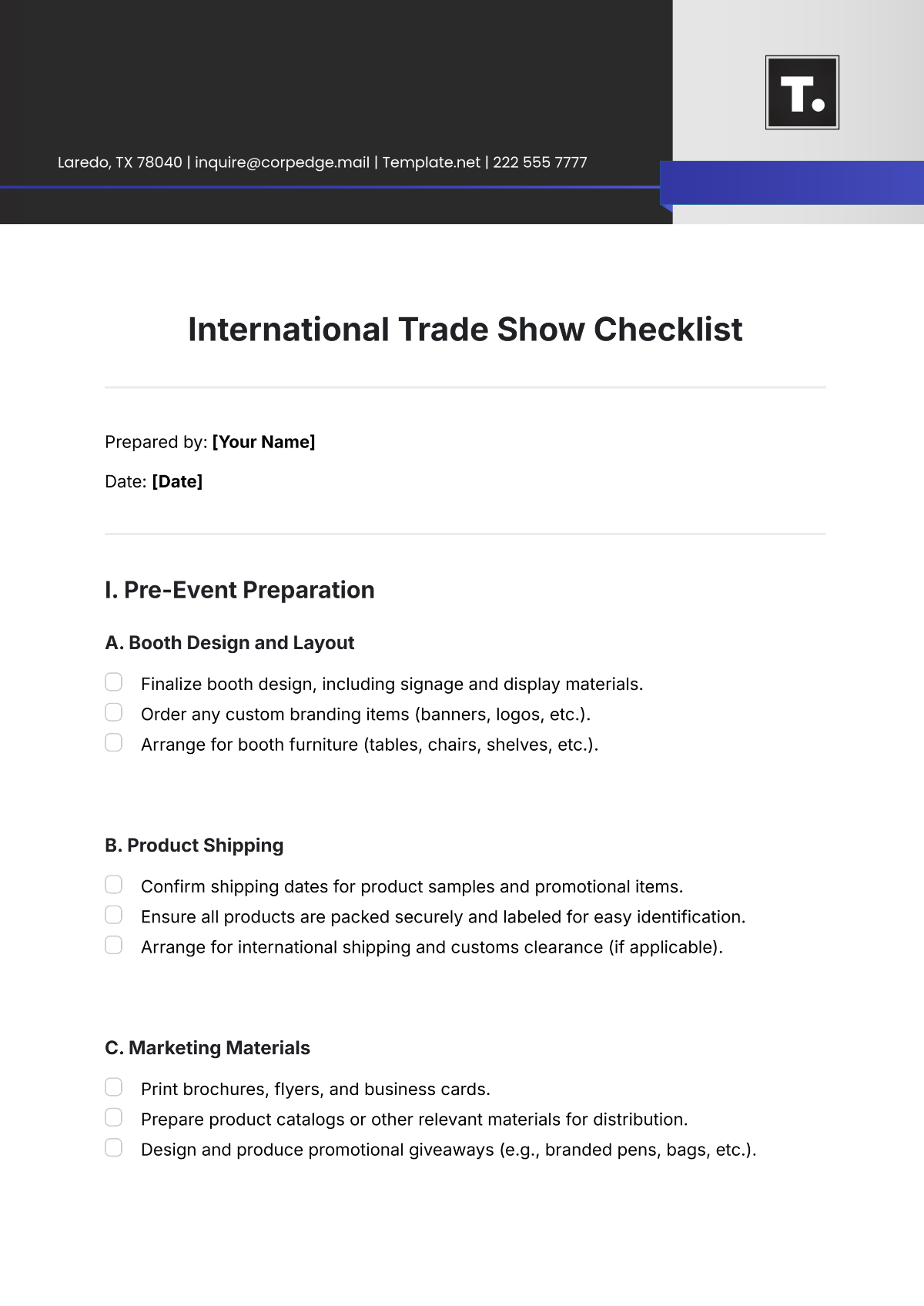 International Trade Show Checklist Template - Edit Online & Download