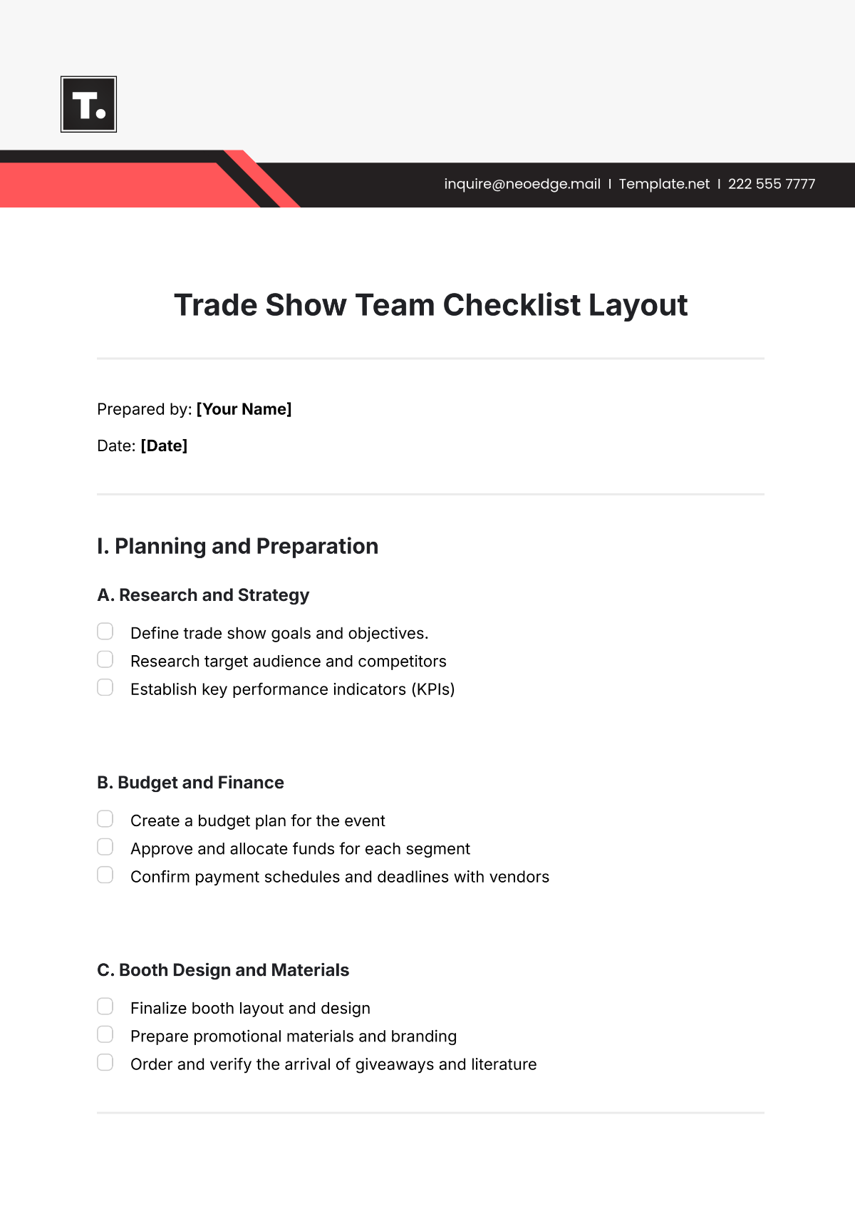 Trade Show Team Checklist Layout Template - Edit Online & Download