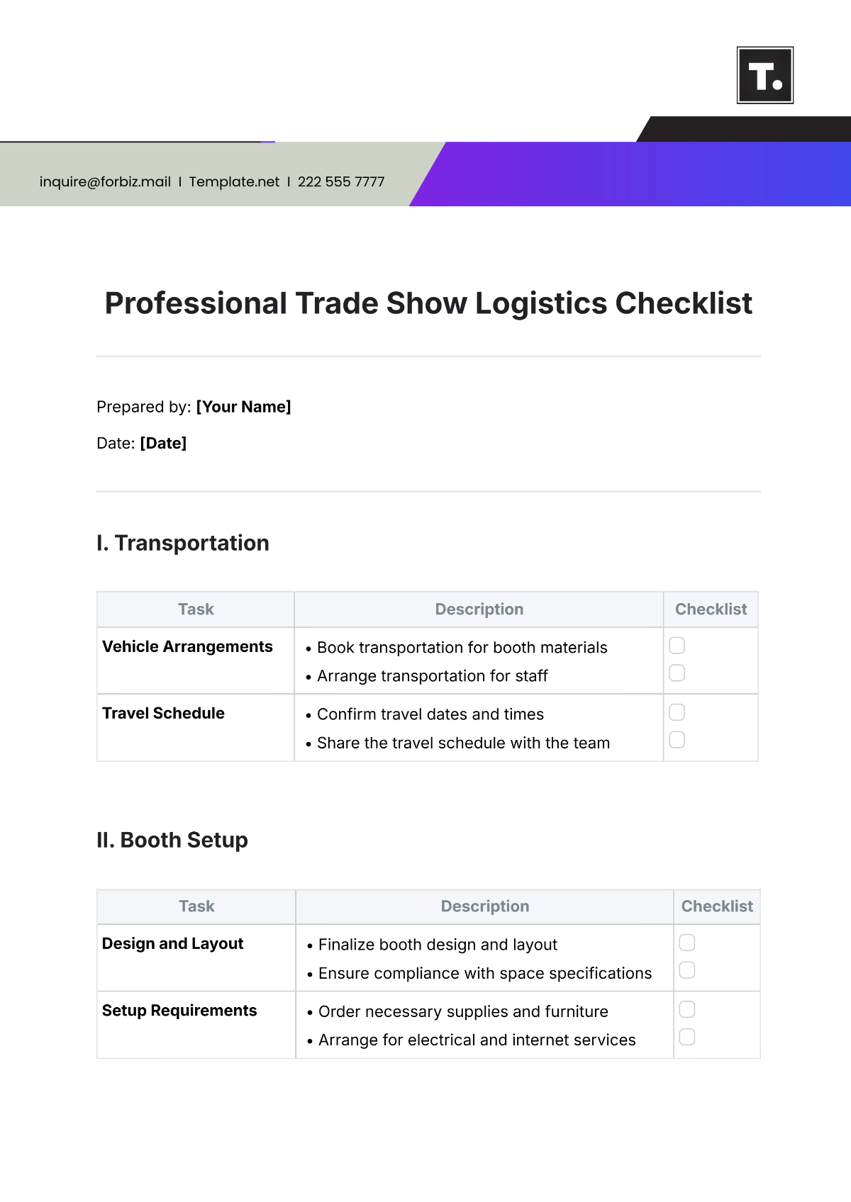 Professional Trade Show Logistics Checklist Template - Edit Online & Download