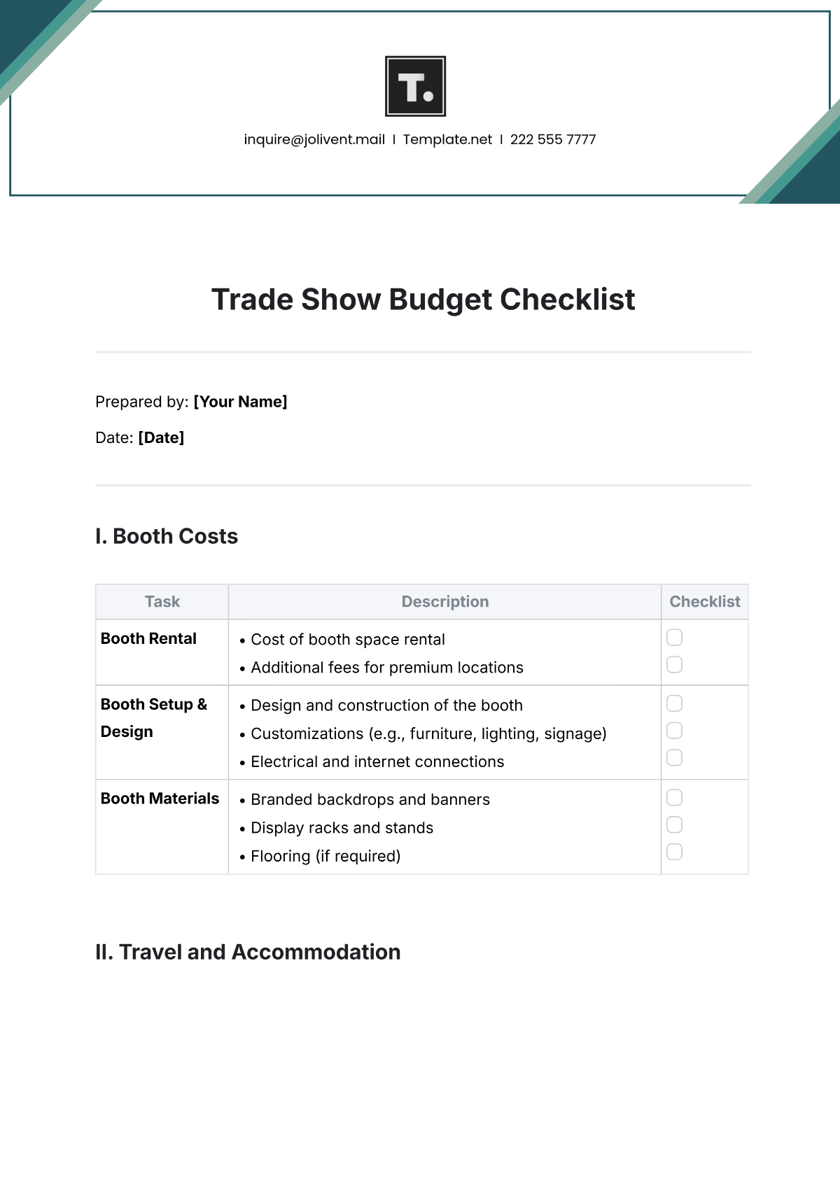 Trade Show Budget Checklist Template - Edit Online & Download