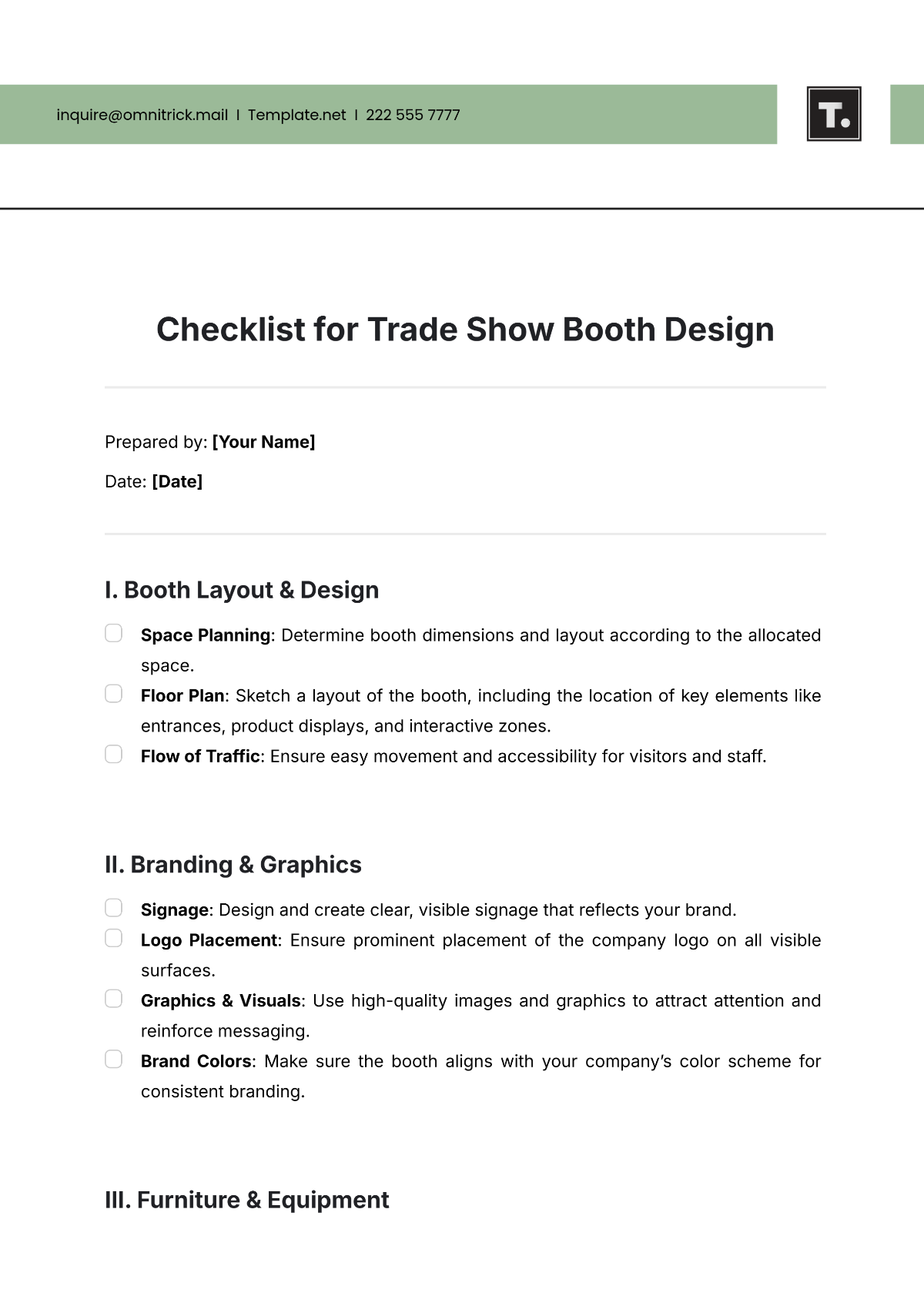 Checklist for Trade Show Booth Design Template - Edit Online & Download