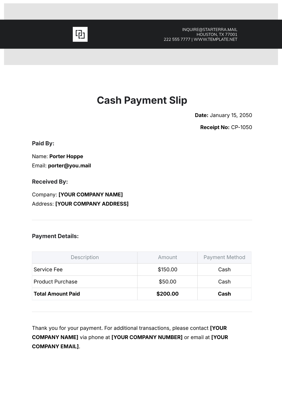 Cash Payment Slip Template - Edit Online & Download