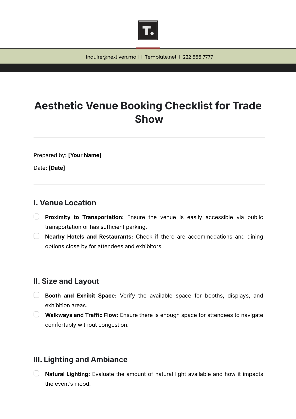 Aesthetic Venue Booking Checklist for Trade Show Template - Edit Online & Download