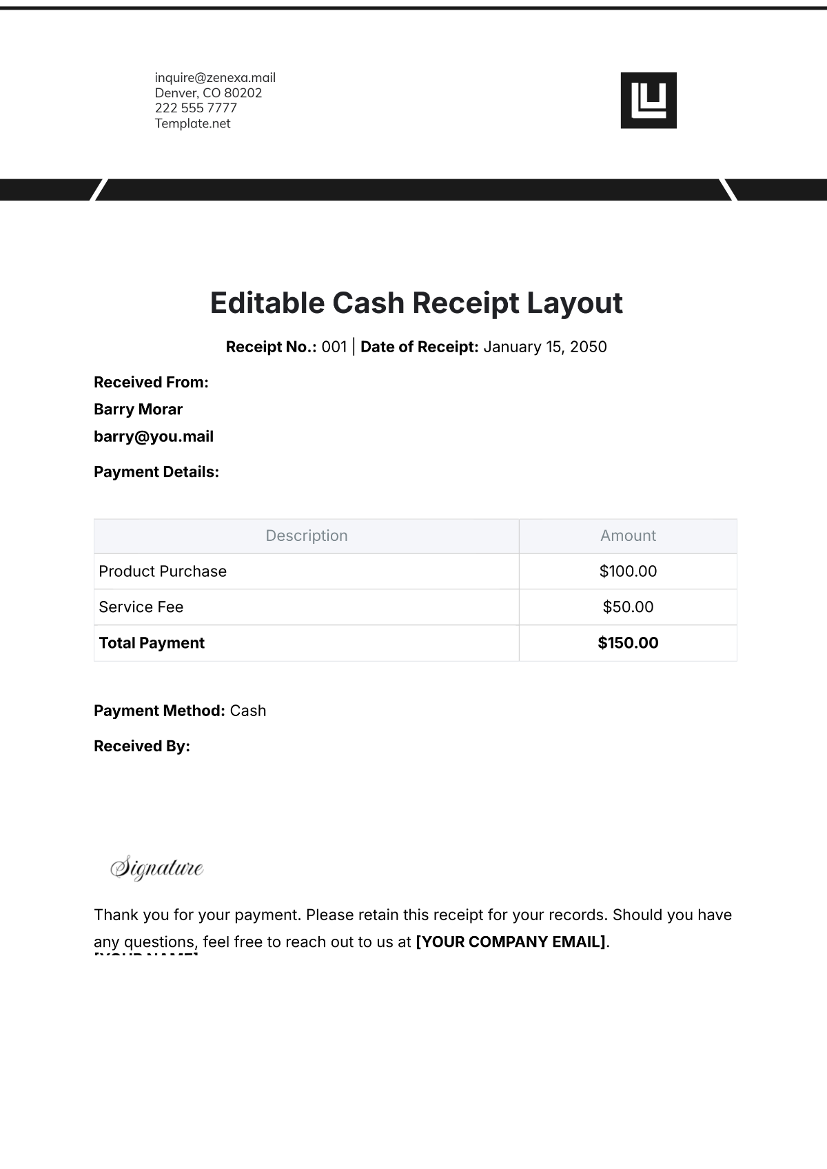 Editable Cash Receipt Layout Template - Edit Online & Download