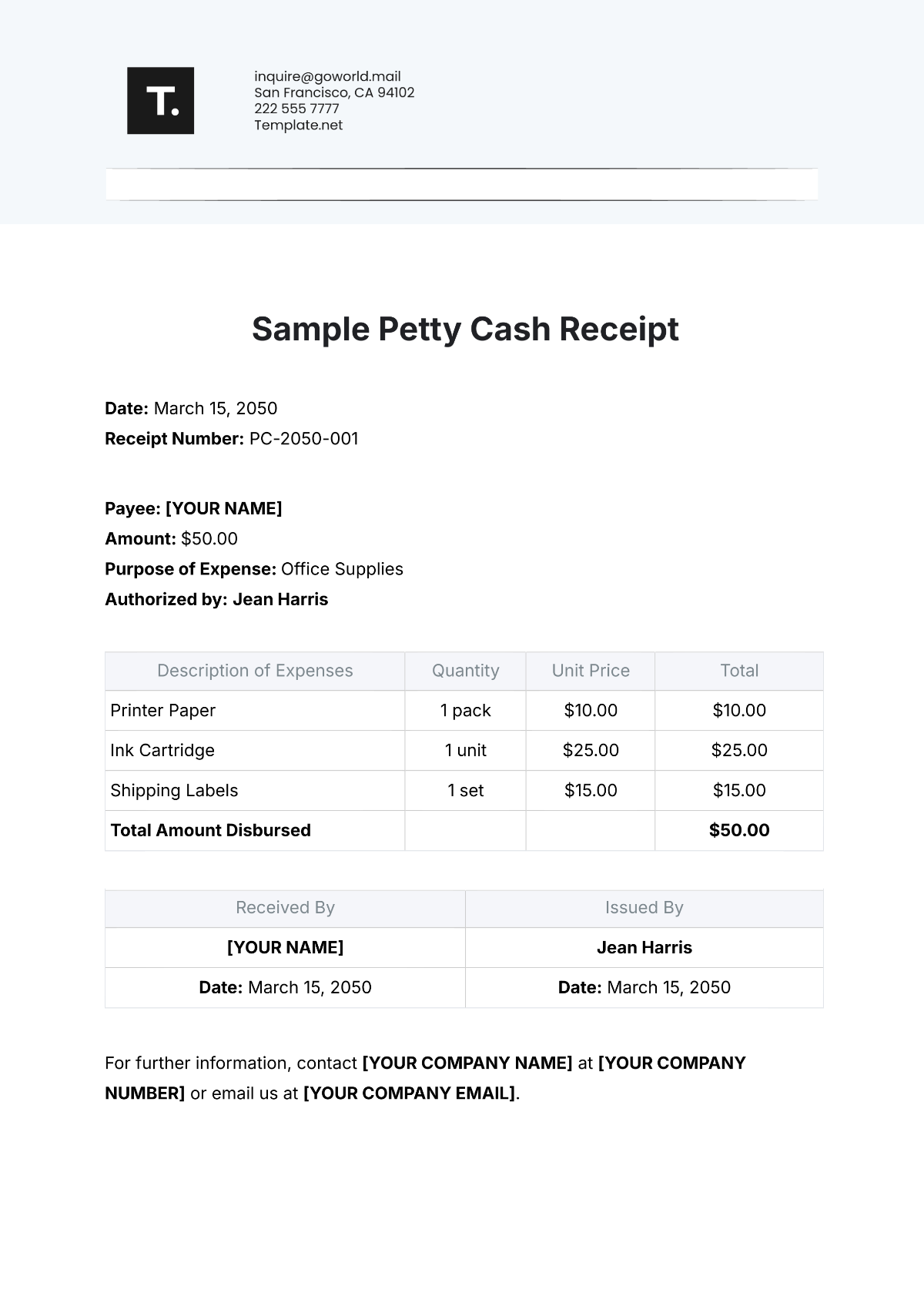 Sample Petty Cash Receipt Template - Edit Online & Download