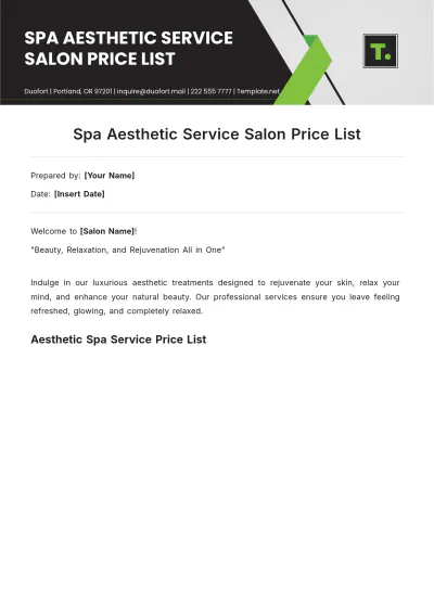 Free Spa Aesthetic Service Salon Price List Template to Edit Online