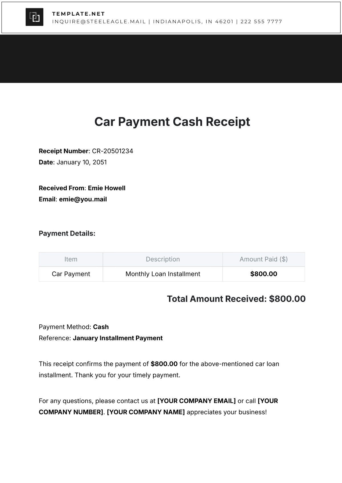 Car Payment Cash Receipt Template - Edit Online & Download