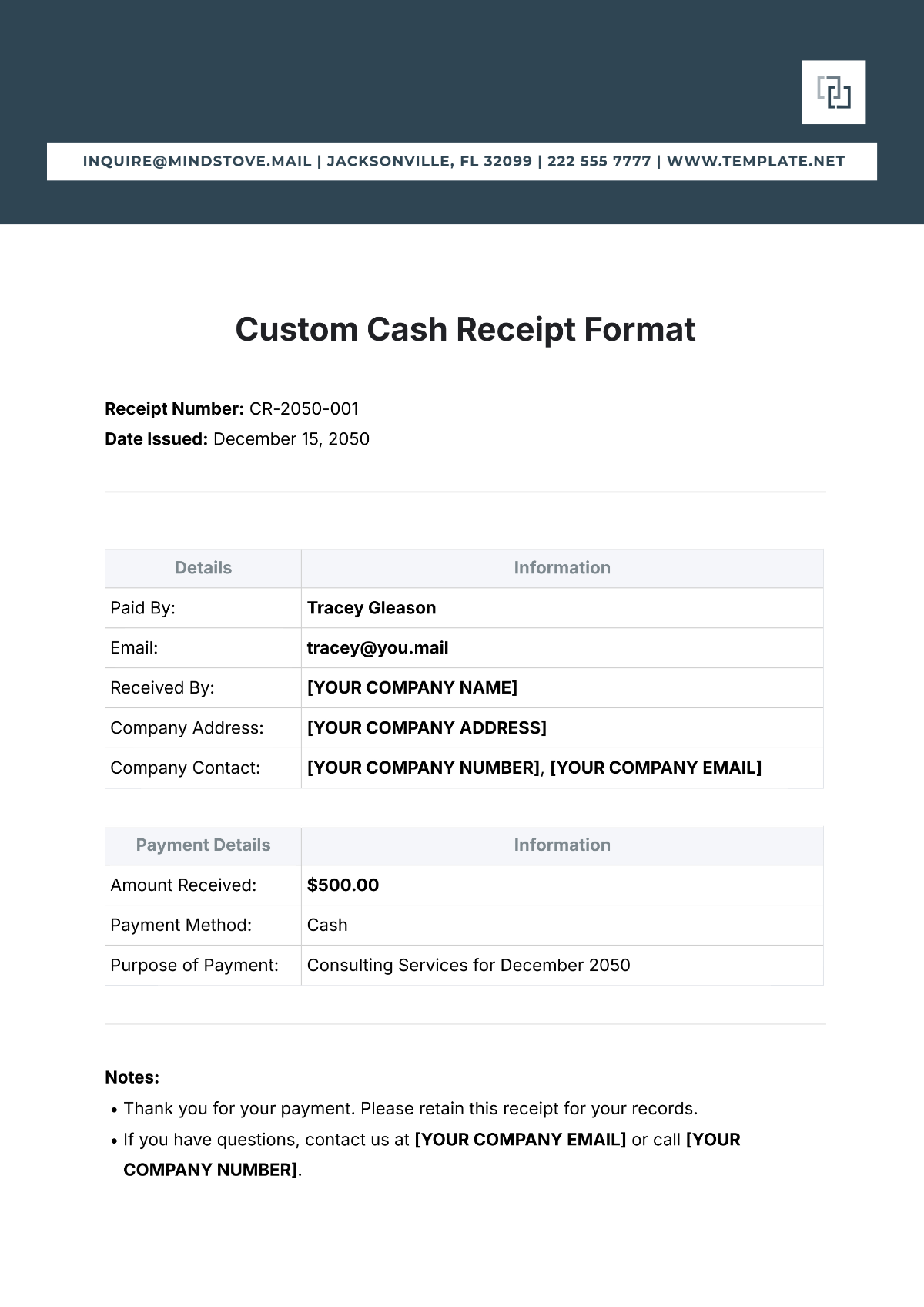 Custom Cash Receipt Format Template - Edit Online & Download