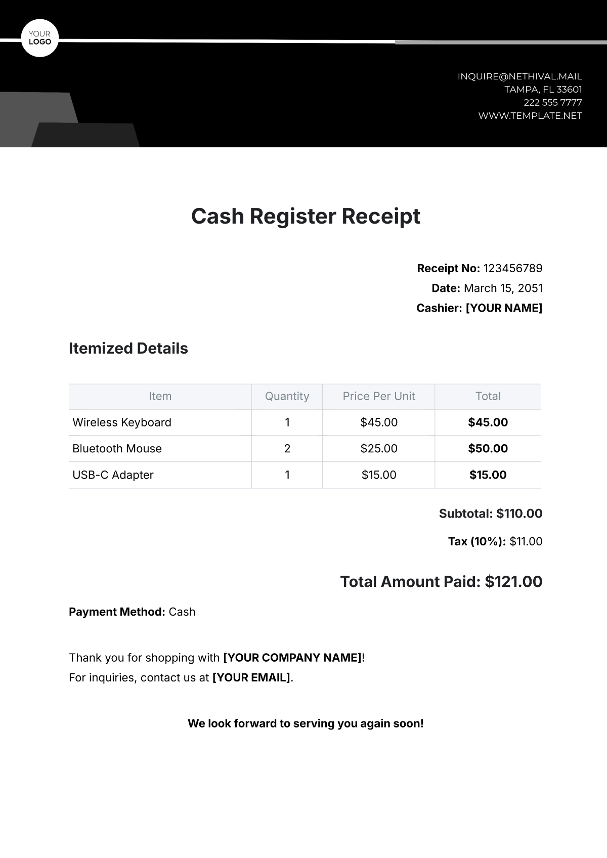 Free Cash Register Receipt Template Edit Online Download Template Net