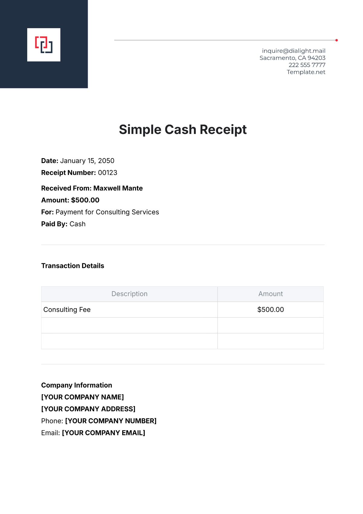 Simple Cash Receipt Template - Edit Online & Download