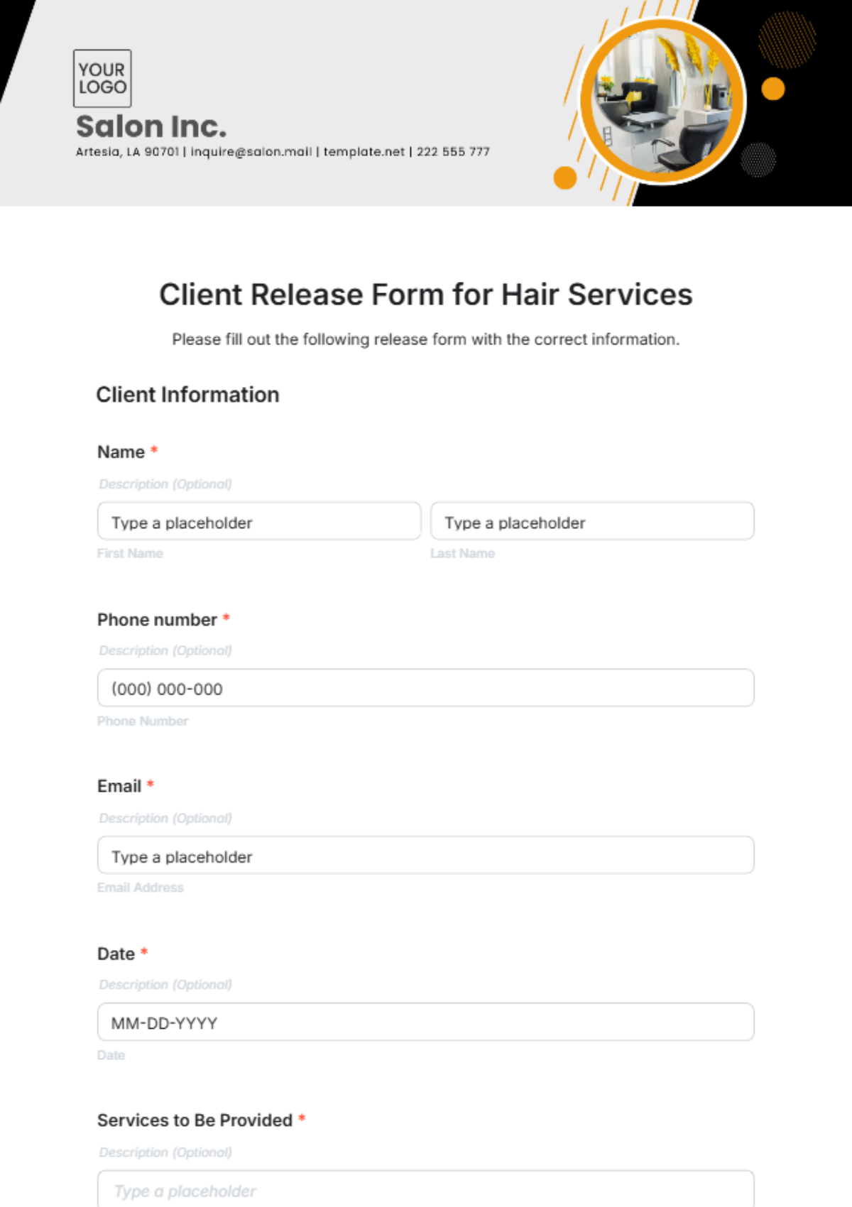 Client Release Form for Hair Services Template - Edit Online & Download