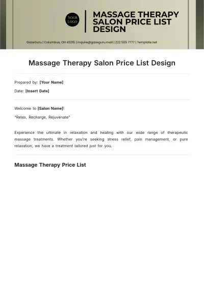 Free Massage Therapy Salon Price List Design Template to Edit Online