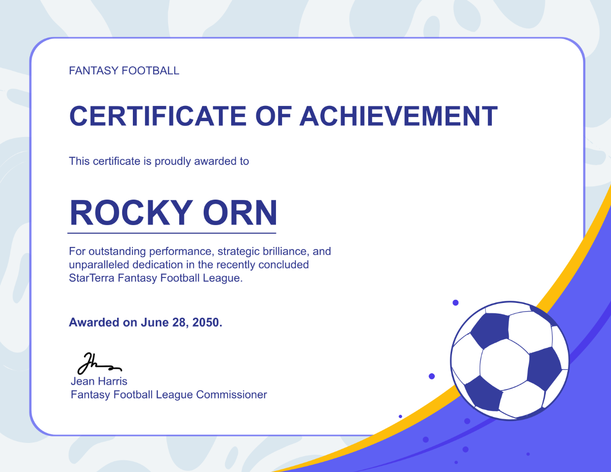 Free Fantasy Football Certificate Template - Edit Online & Download