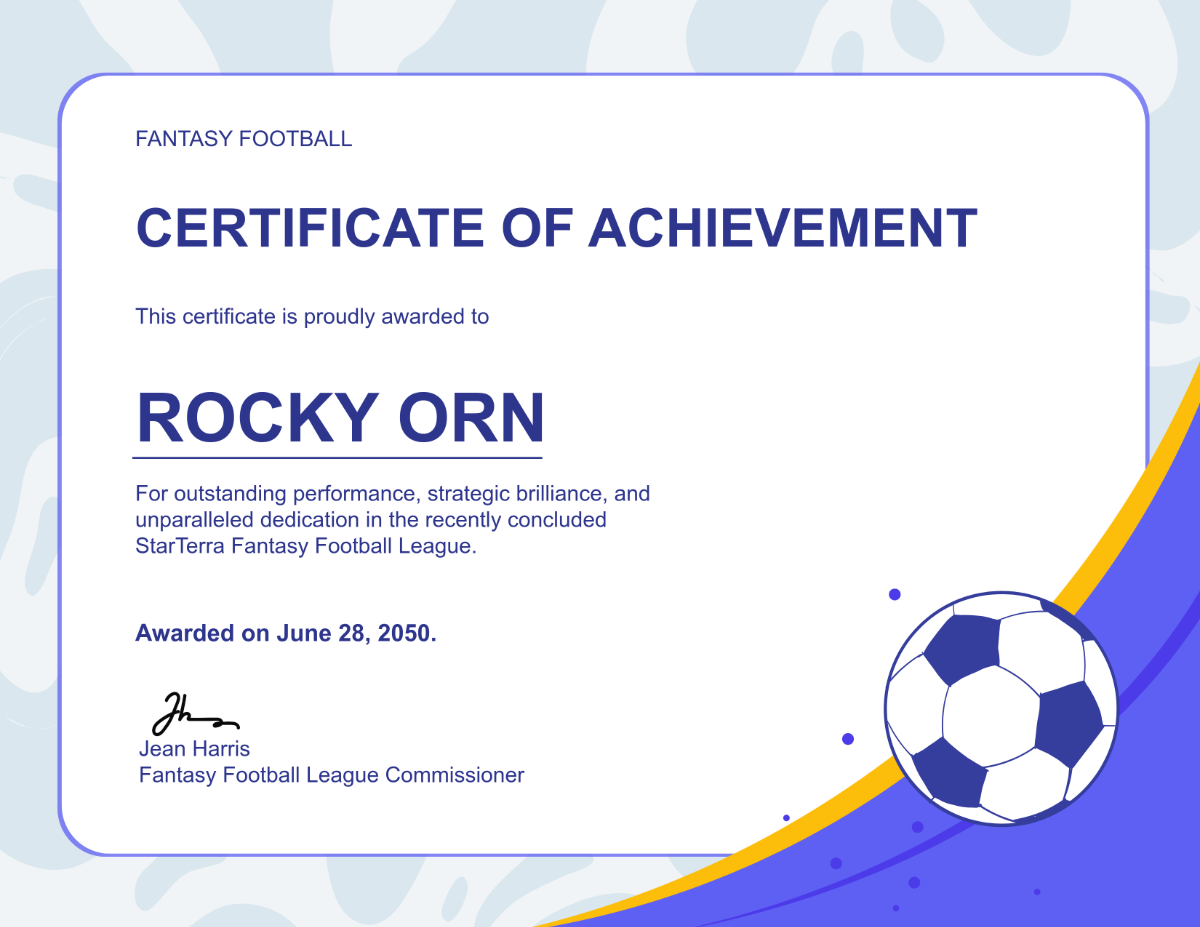 Free Printable Football Certificate to Customize Online