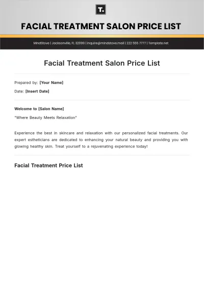 Free Facial Treatment Salon Price List Template to Edit Online