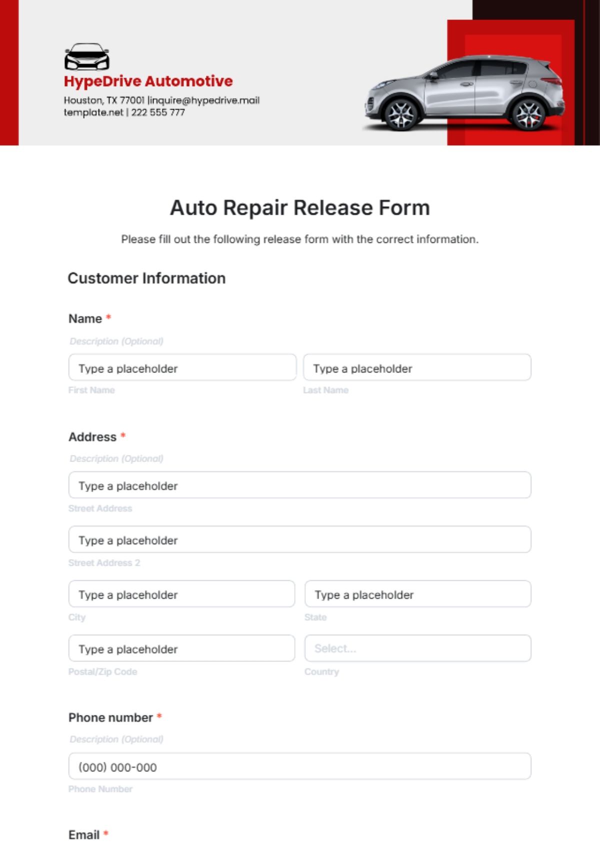 Auto Repair Release Form Template - Edit Online & Download