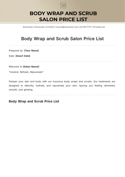 Free Body Wrap and Scrub Salon Price List Template to Edit Online