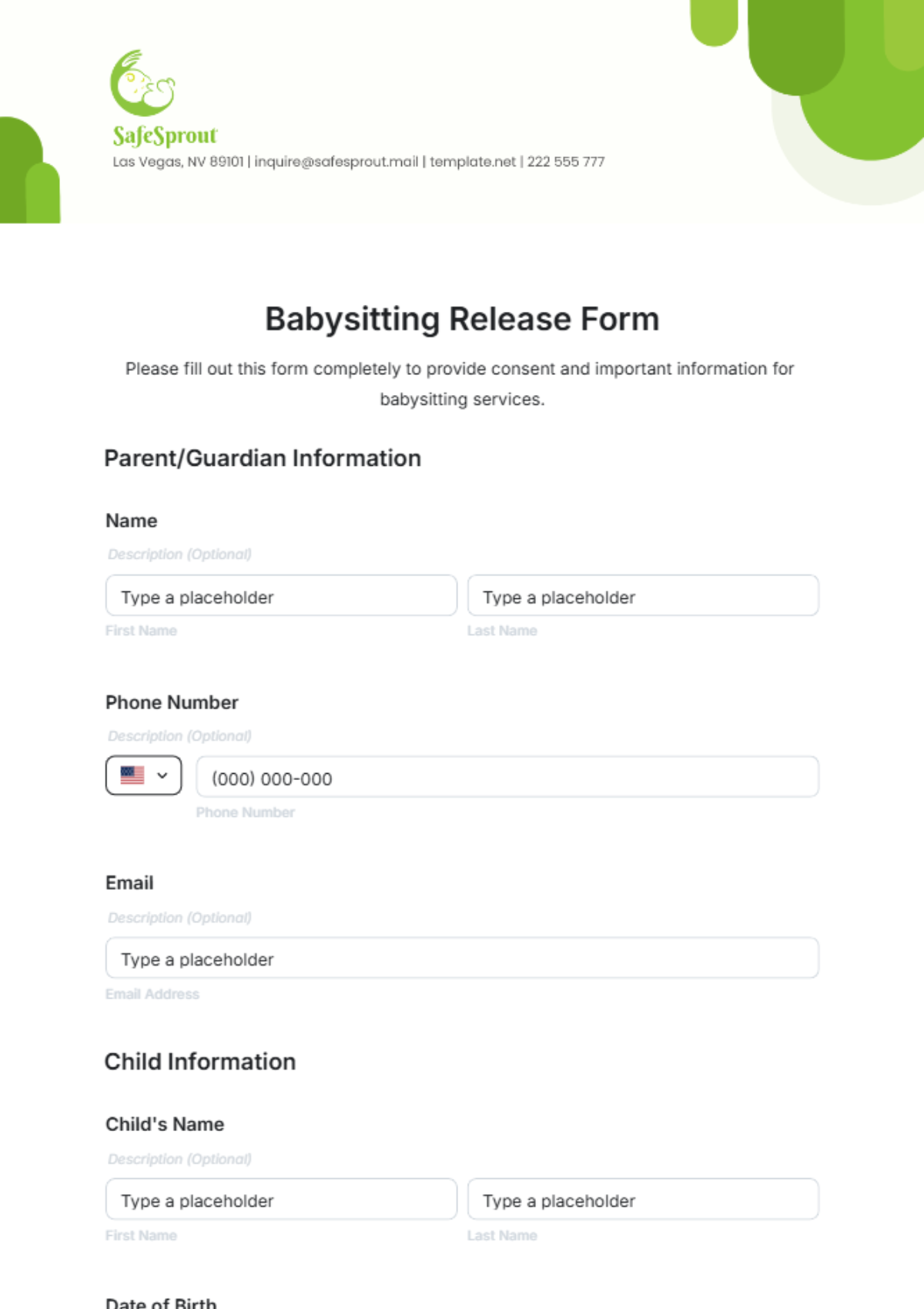 Babysitting Release Form Template - Edit Online & Download