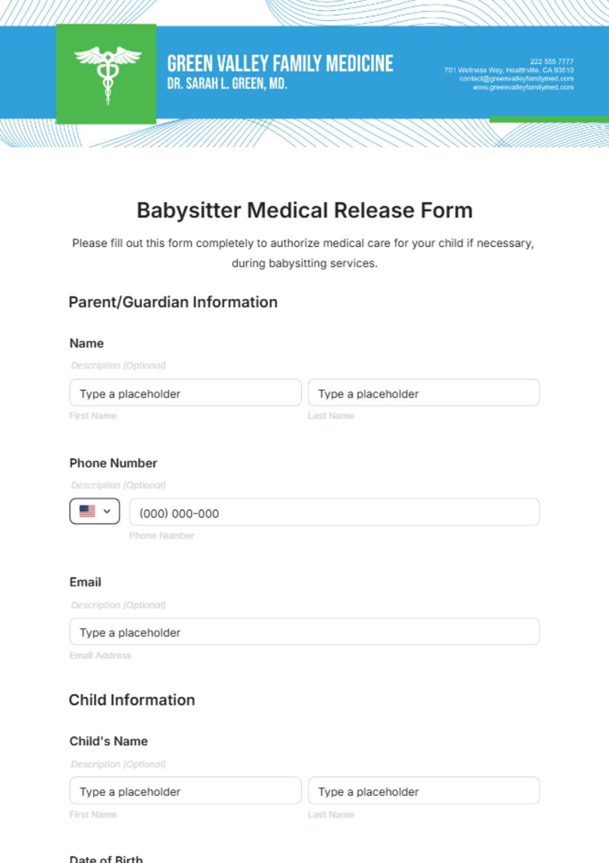 Babysitter Medical Release Form Template - Edit Online & Download