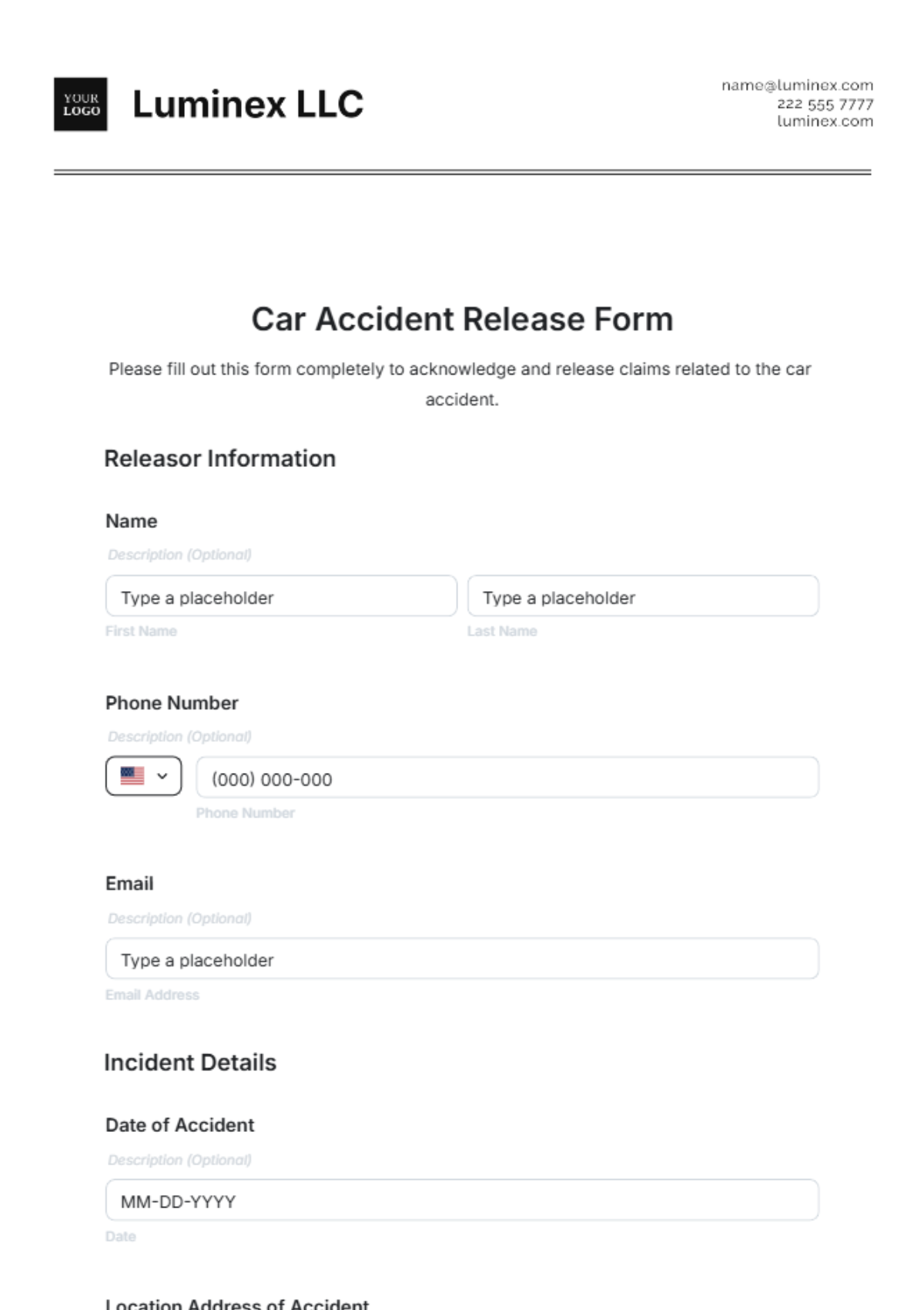 Car Accident Release Form Template - Edit Online & Download