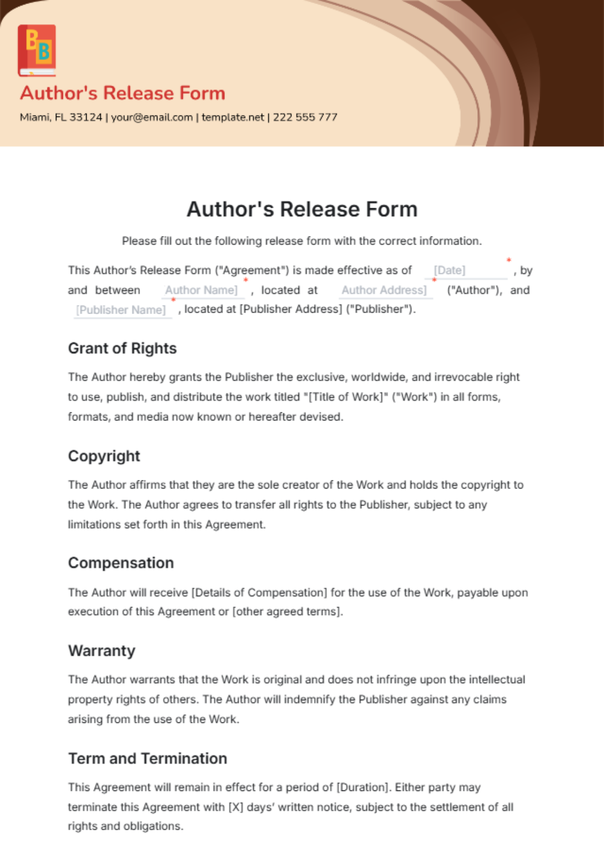 Author's Release Form Template - Edit Online & Download