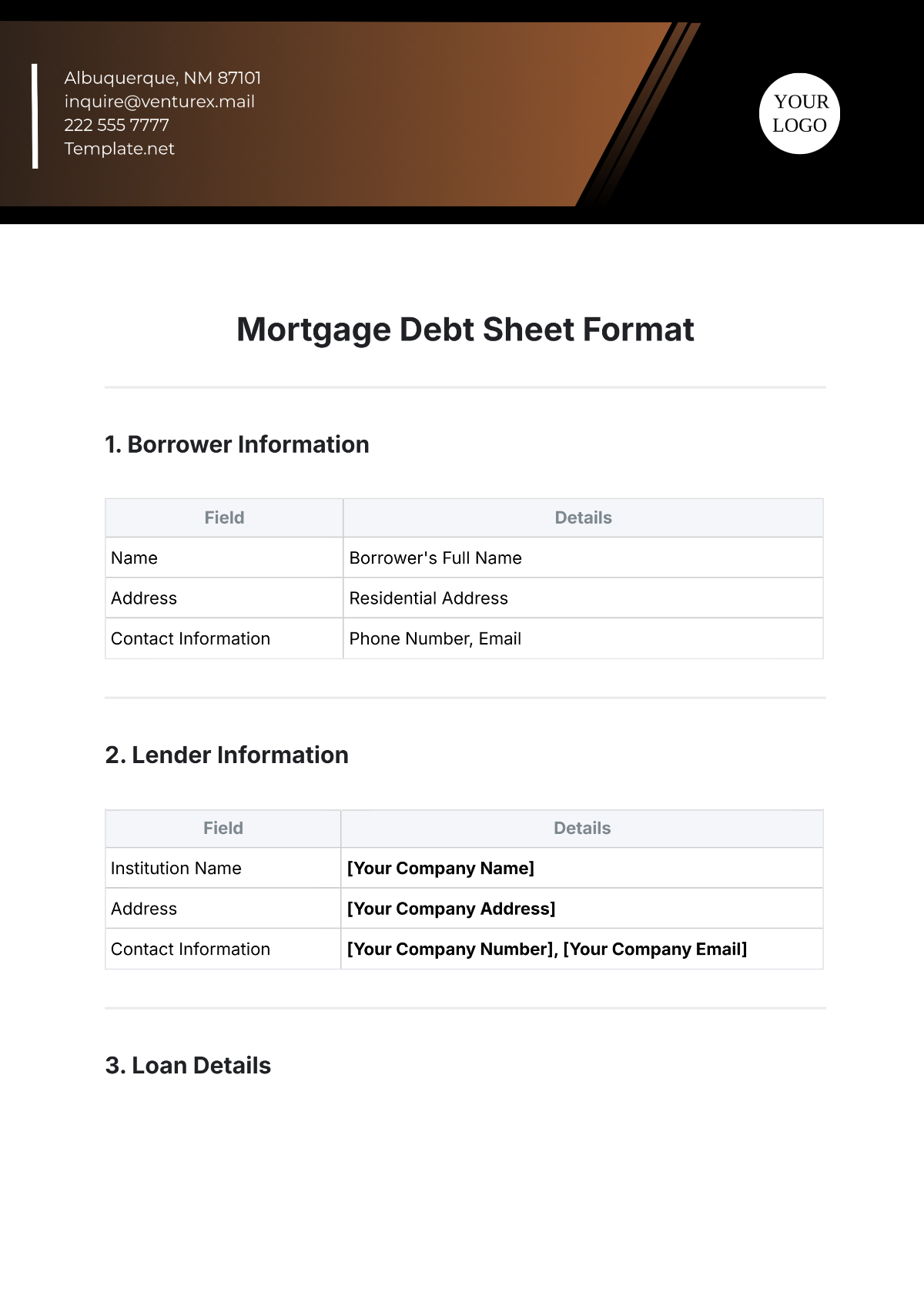 Mortgage Debt Sheet Format Template - Edit Online & Download