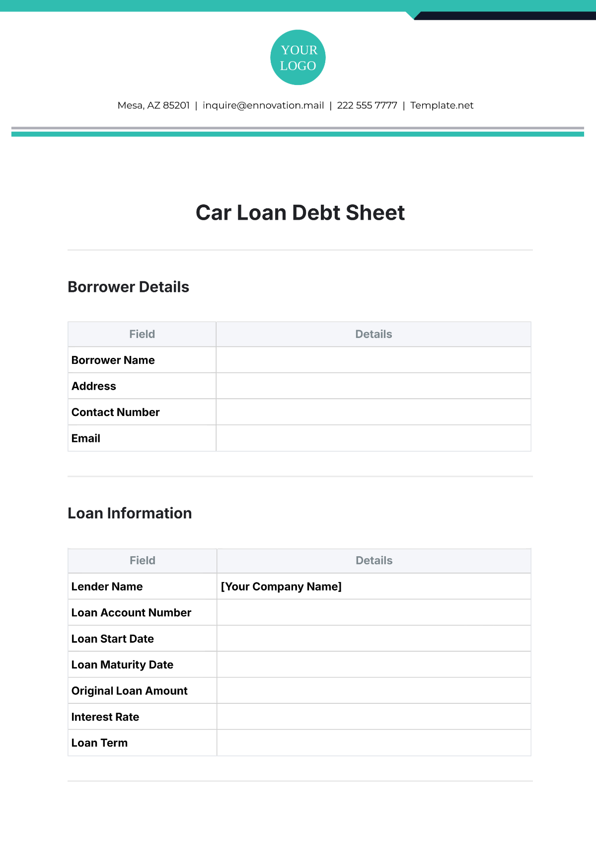 Car Loan Debt Sheet Template - Edit Online & Download