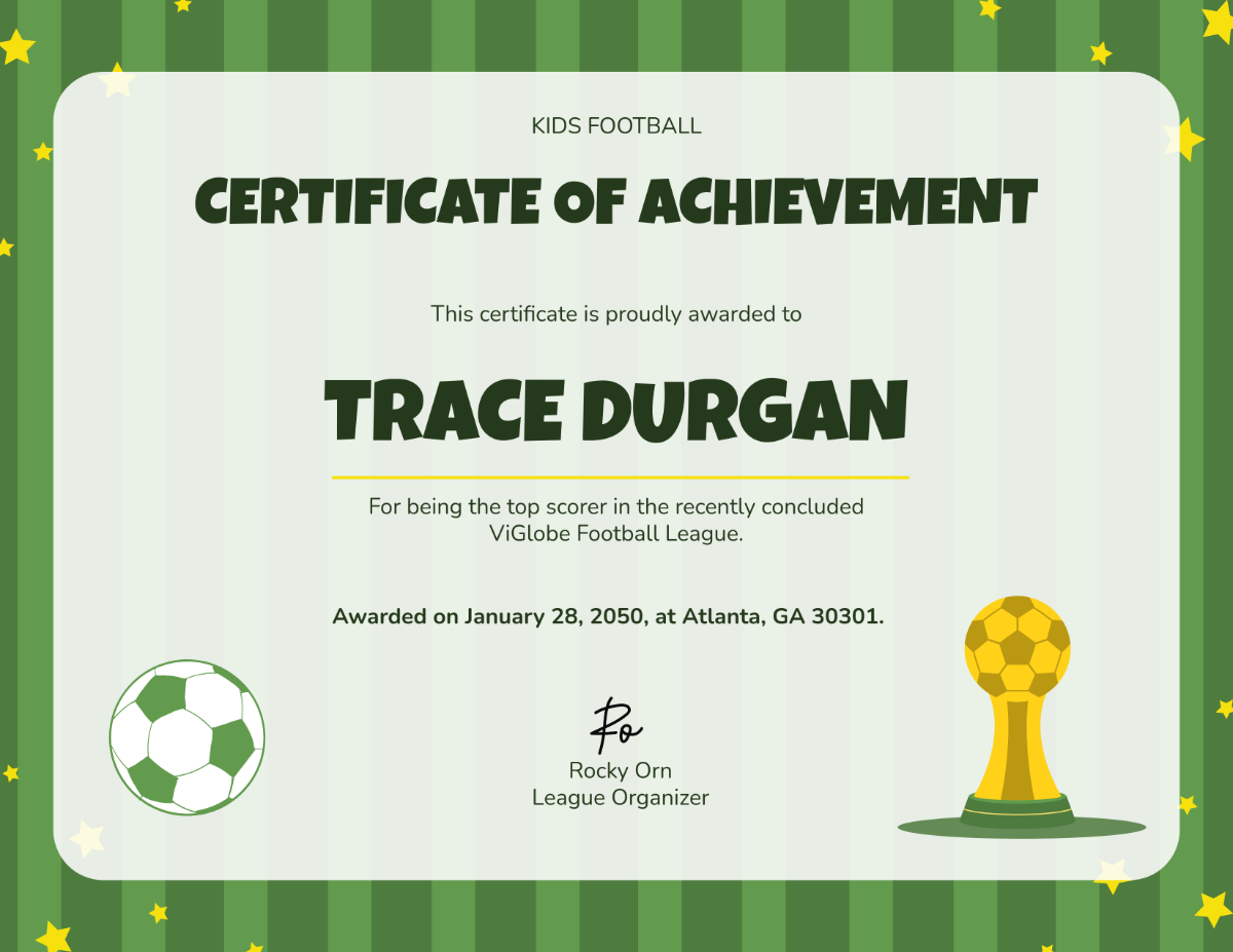 Free Football Certificate for Kids Template - Edit Online & Download