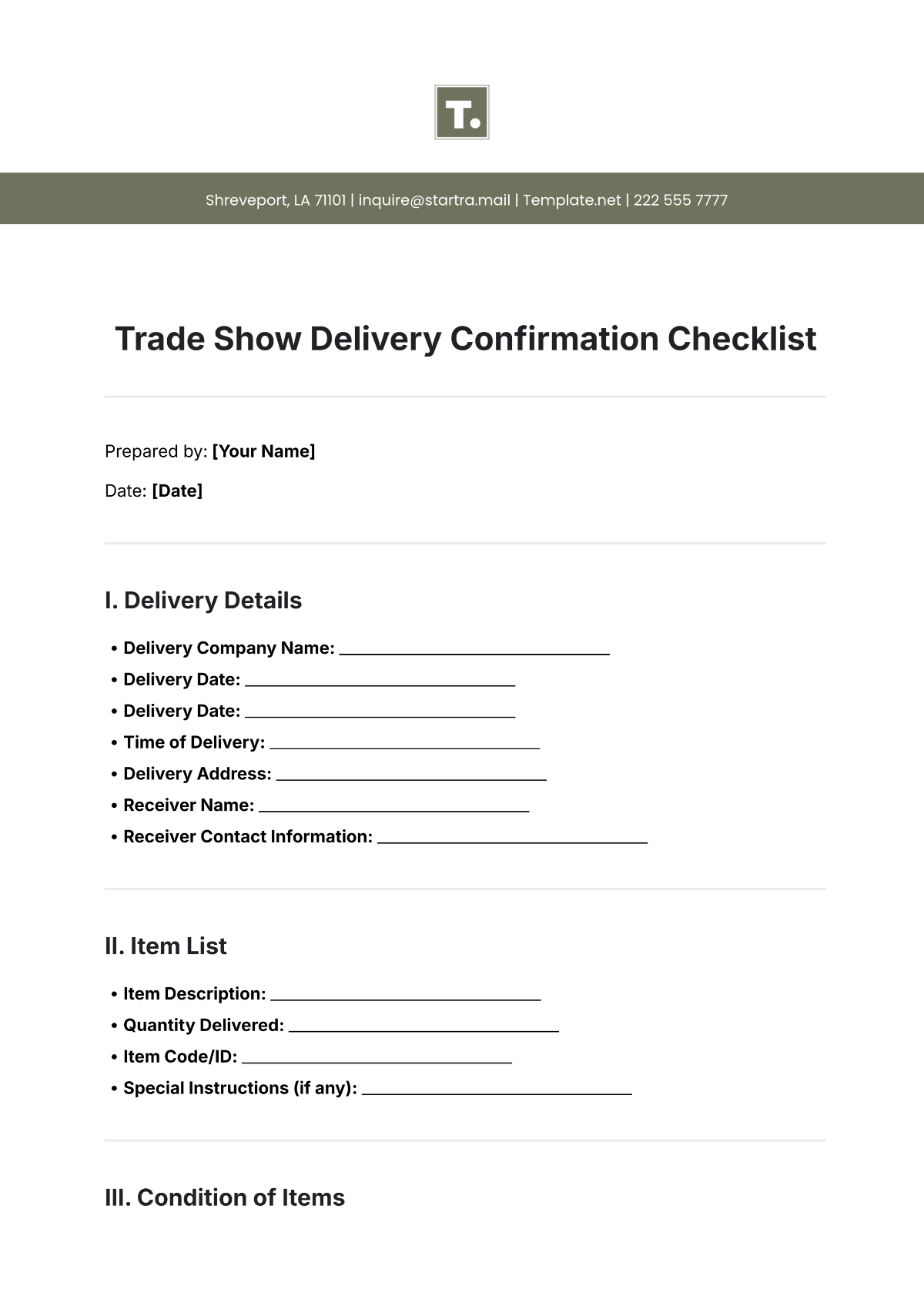 Trade Show Delivery Confirmation Checklist Template - Edit Online & Download