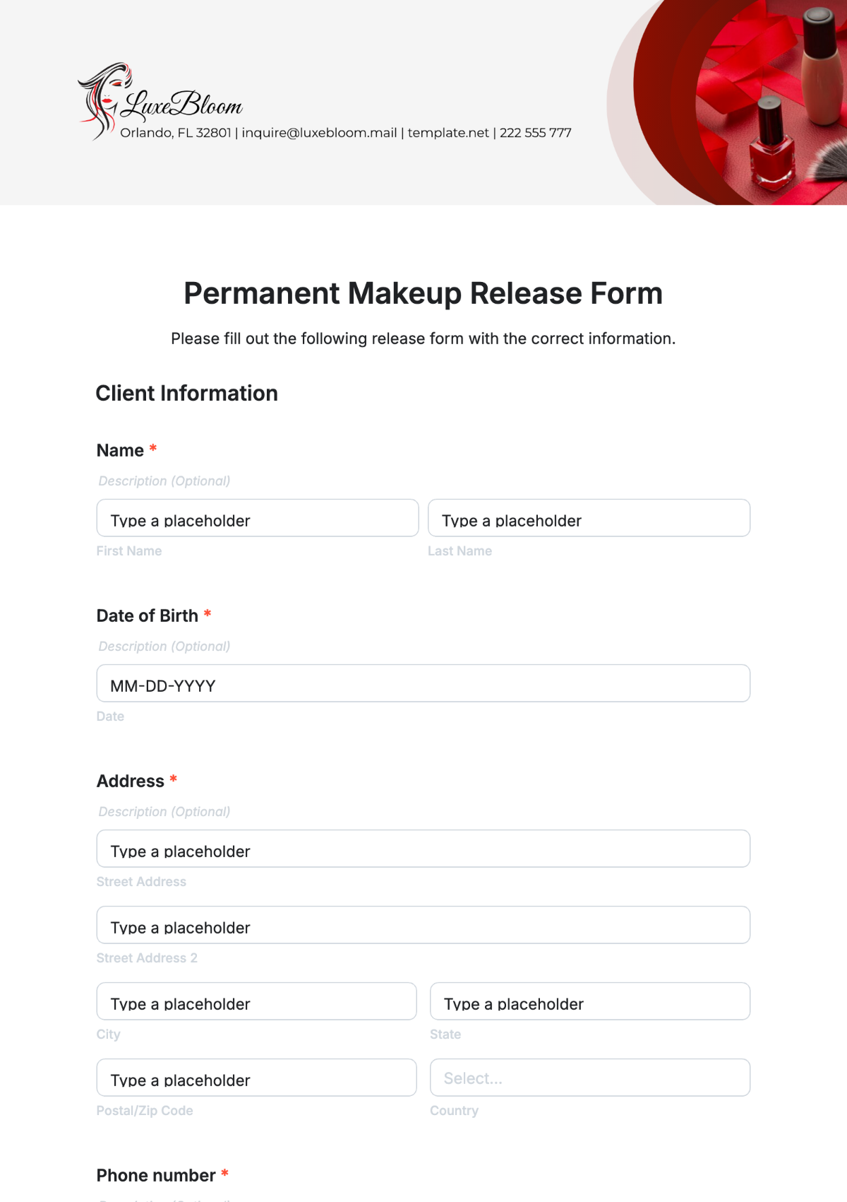 Permanent Makeup Release Form Template - Edit Online & Download