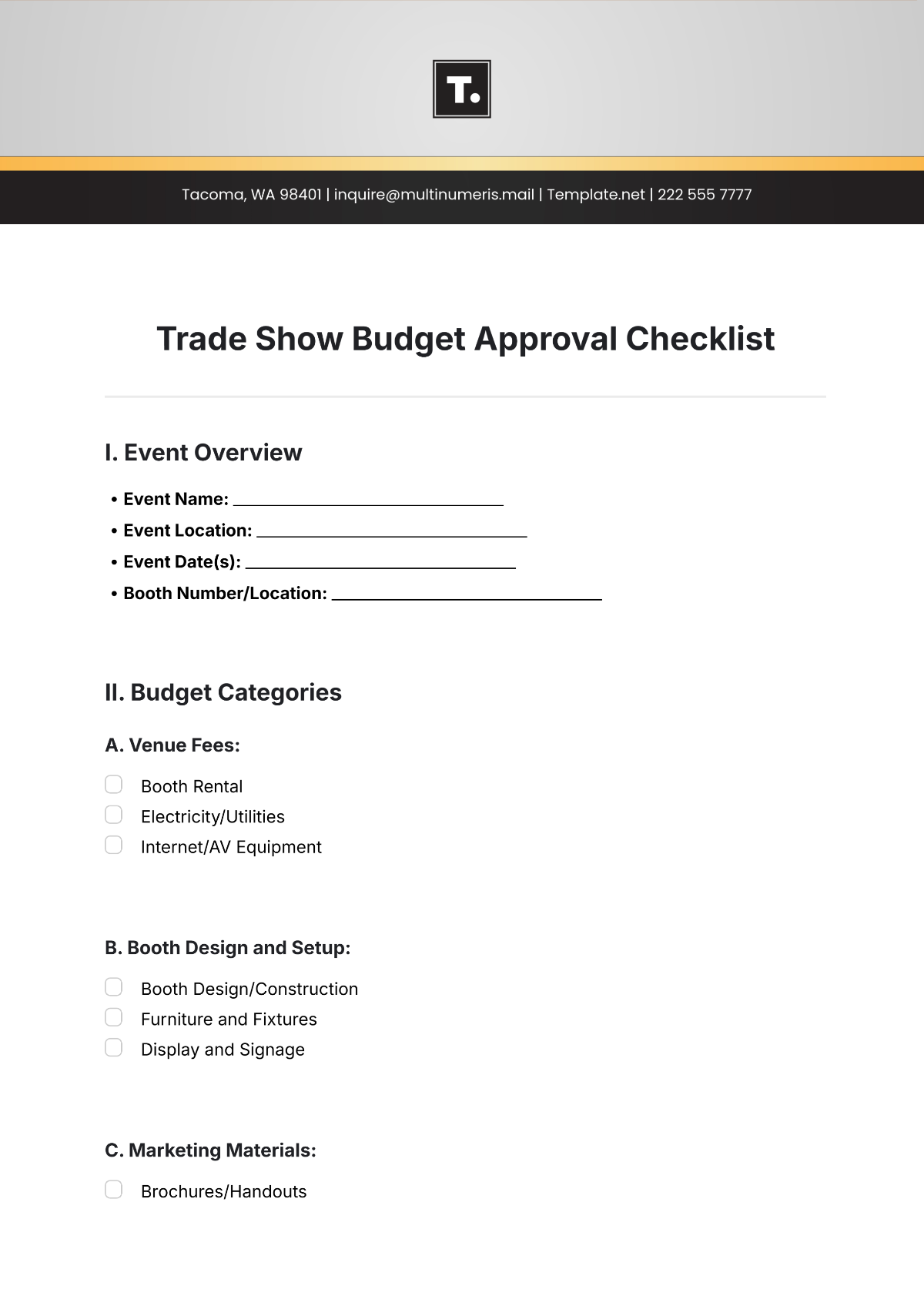 Trade Show Budget Approval Checklist Template - Edit Online & Download