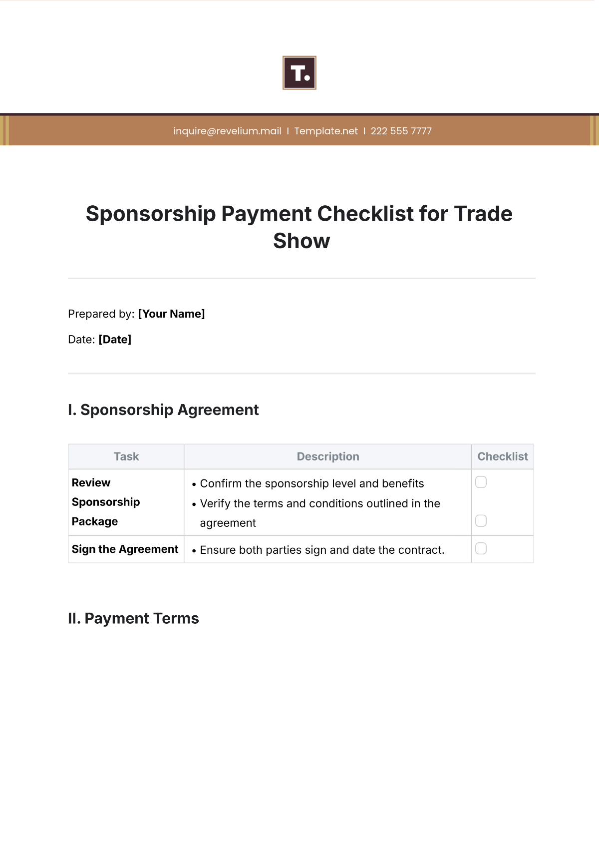 Sponsorship Payment Checklist for Trade Show Template - Edit Online & Download