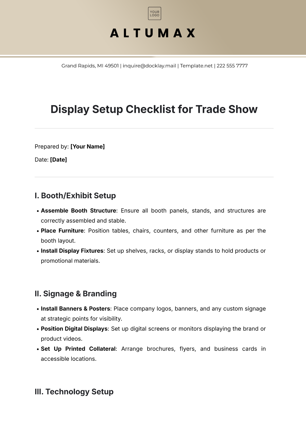 Display Setup Checklist for Trade Show Template - Edit Online & Download