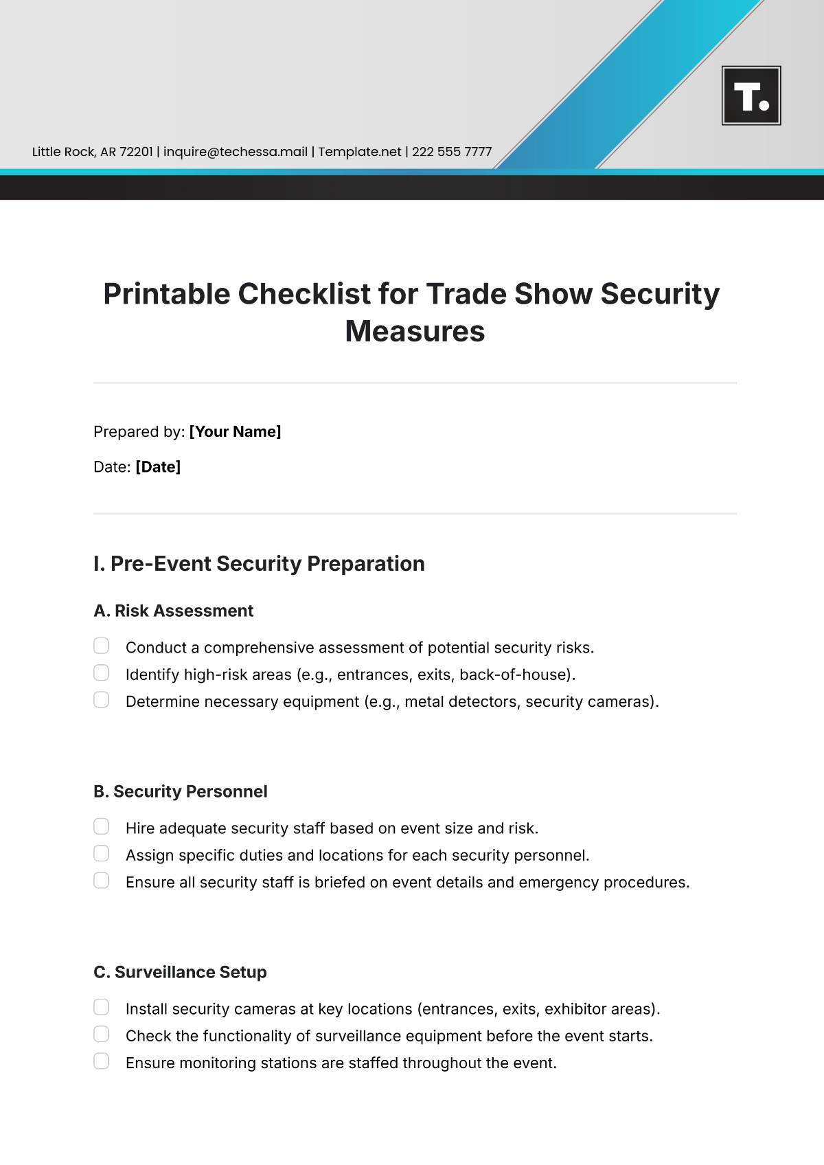 Printable Checklist for Trade Show Security Measures Template - Edit Online & Download