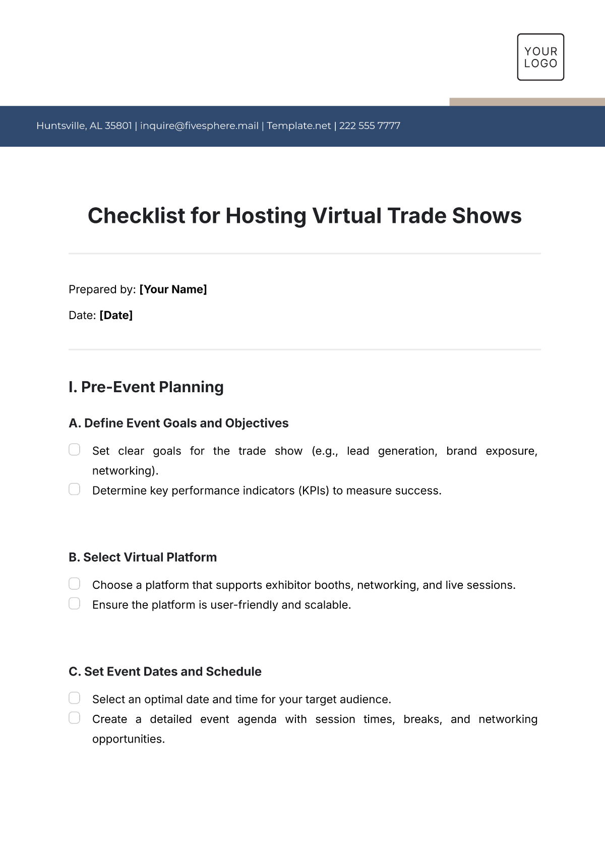 Checklist for Hosting Virtual Trade Shows Template - Edit Online & Download