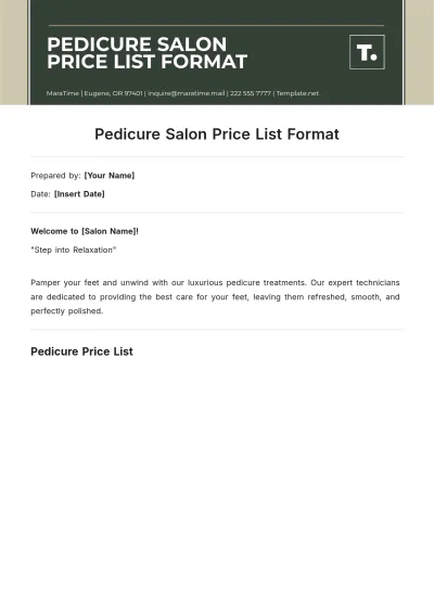 Free Pedicure Salon Price List  Format Template to Edit Online