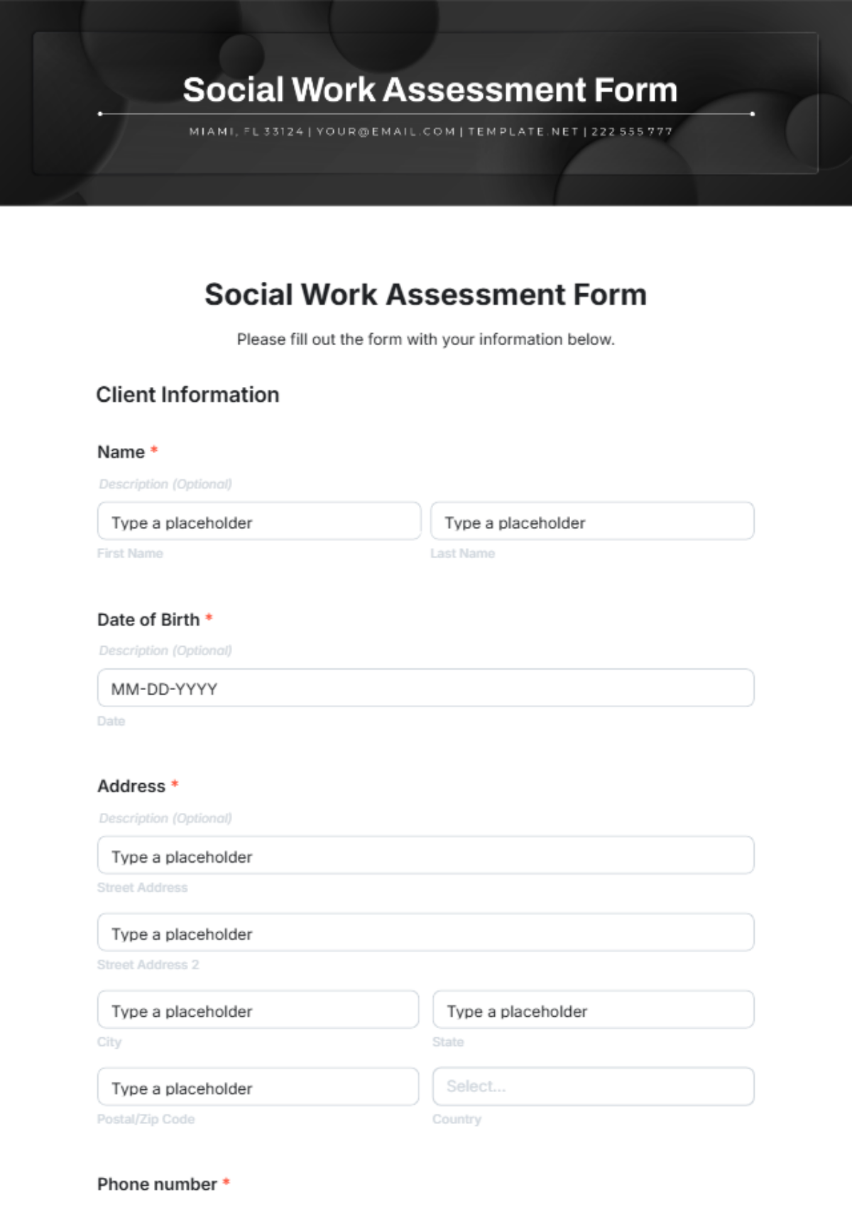 Social Work Assessment Form Template - Edit Online & Download