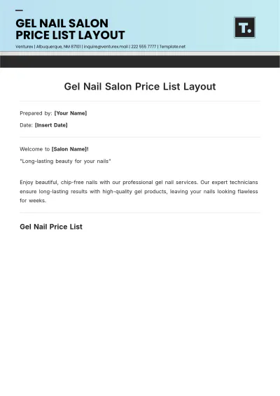Free Gel Nail Salon Price List Layout Template to Edit Online