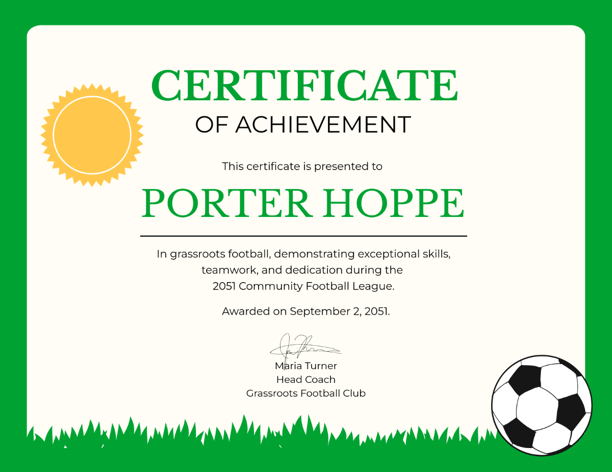 Grassroots Football Certificate Template - Edit Online & Download