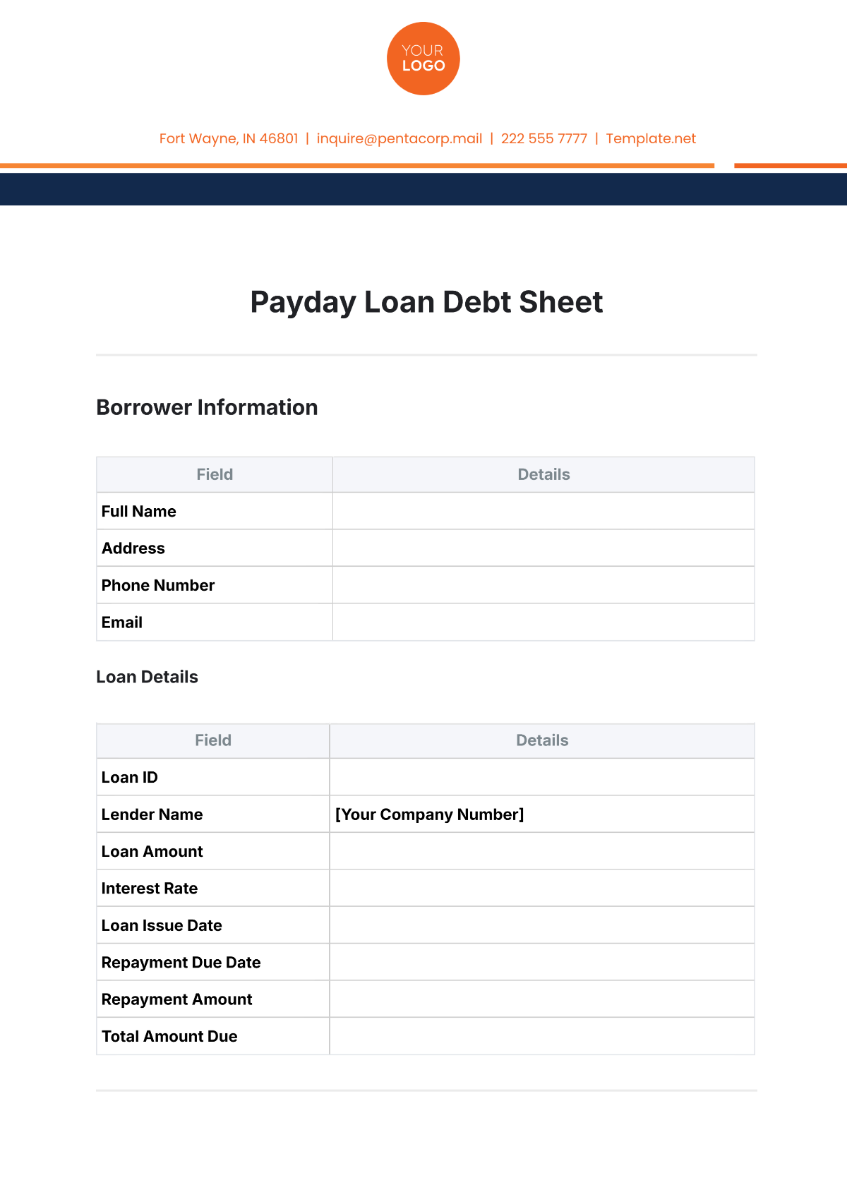 Payday Loan Debt Sheet Template - Edit Online & Download