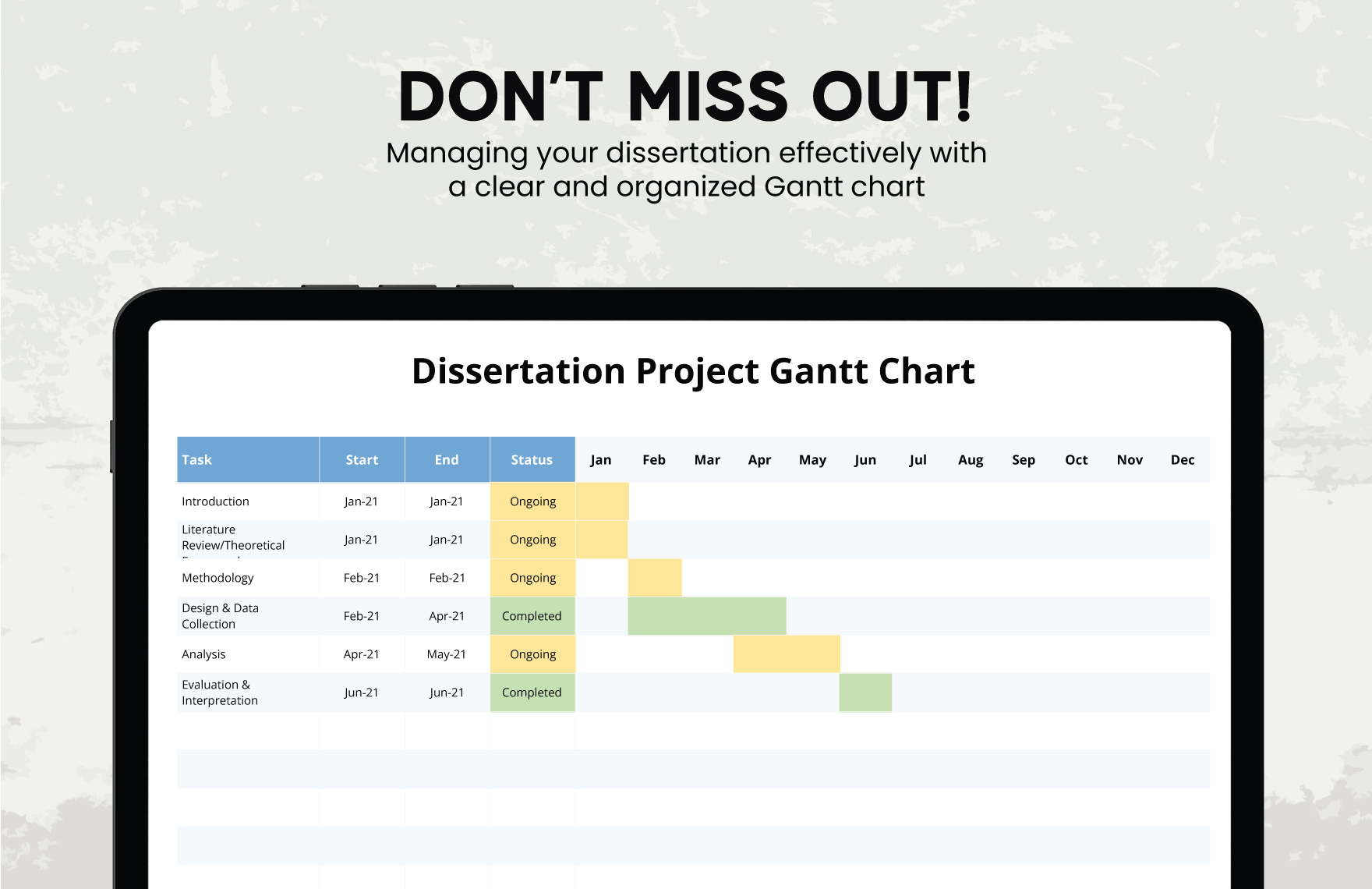 Dissertation Project Gantt Chart Template