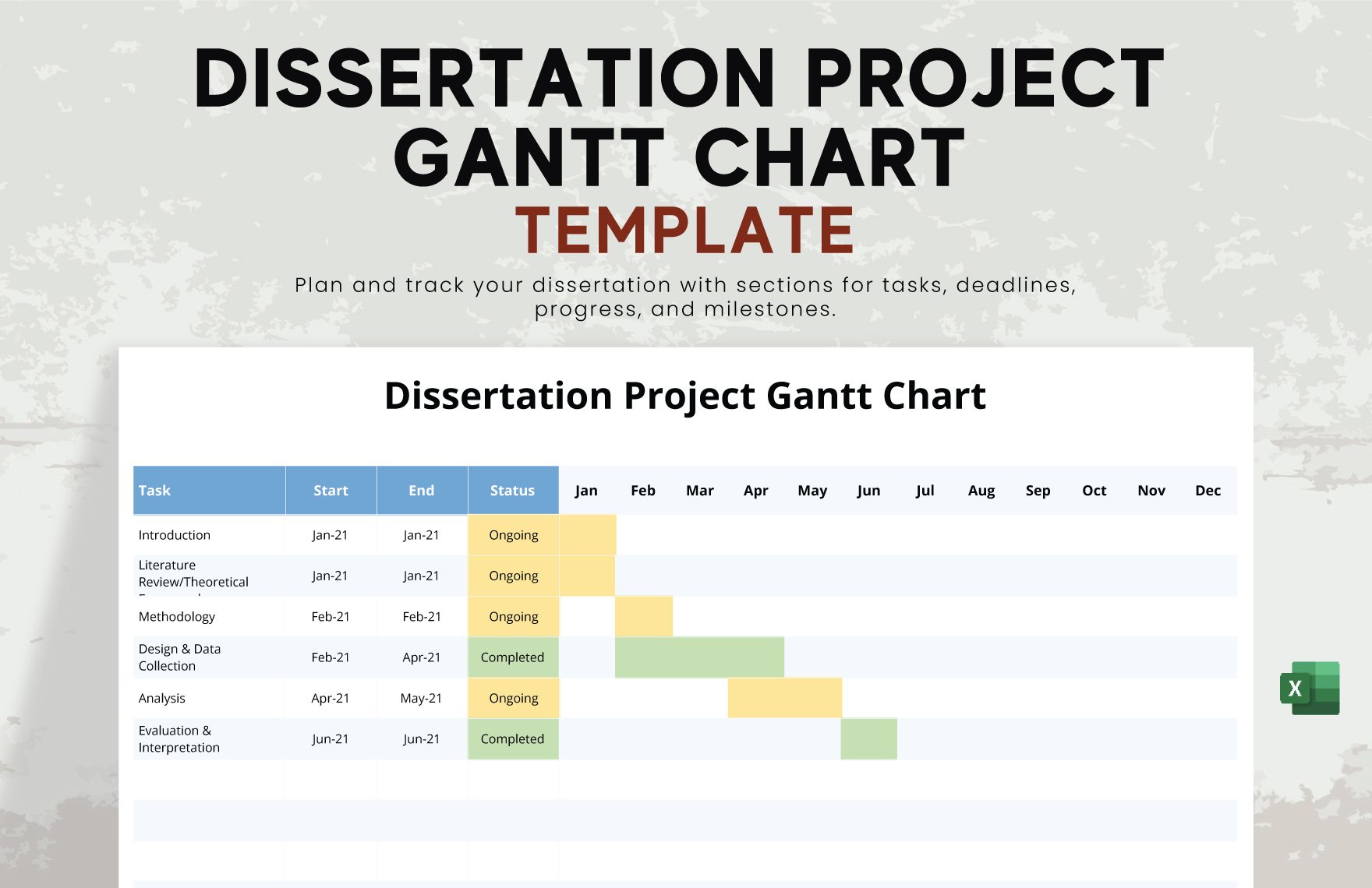 Dissertation Project Gantt Chart Template in Excel