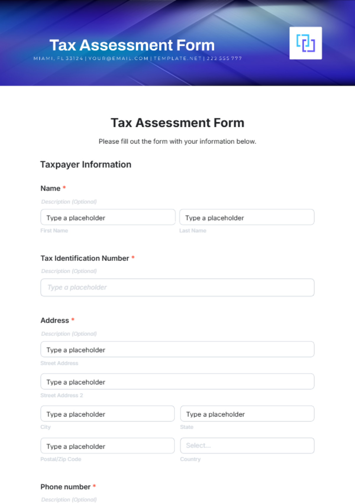 Free Tax Assessment Form Template