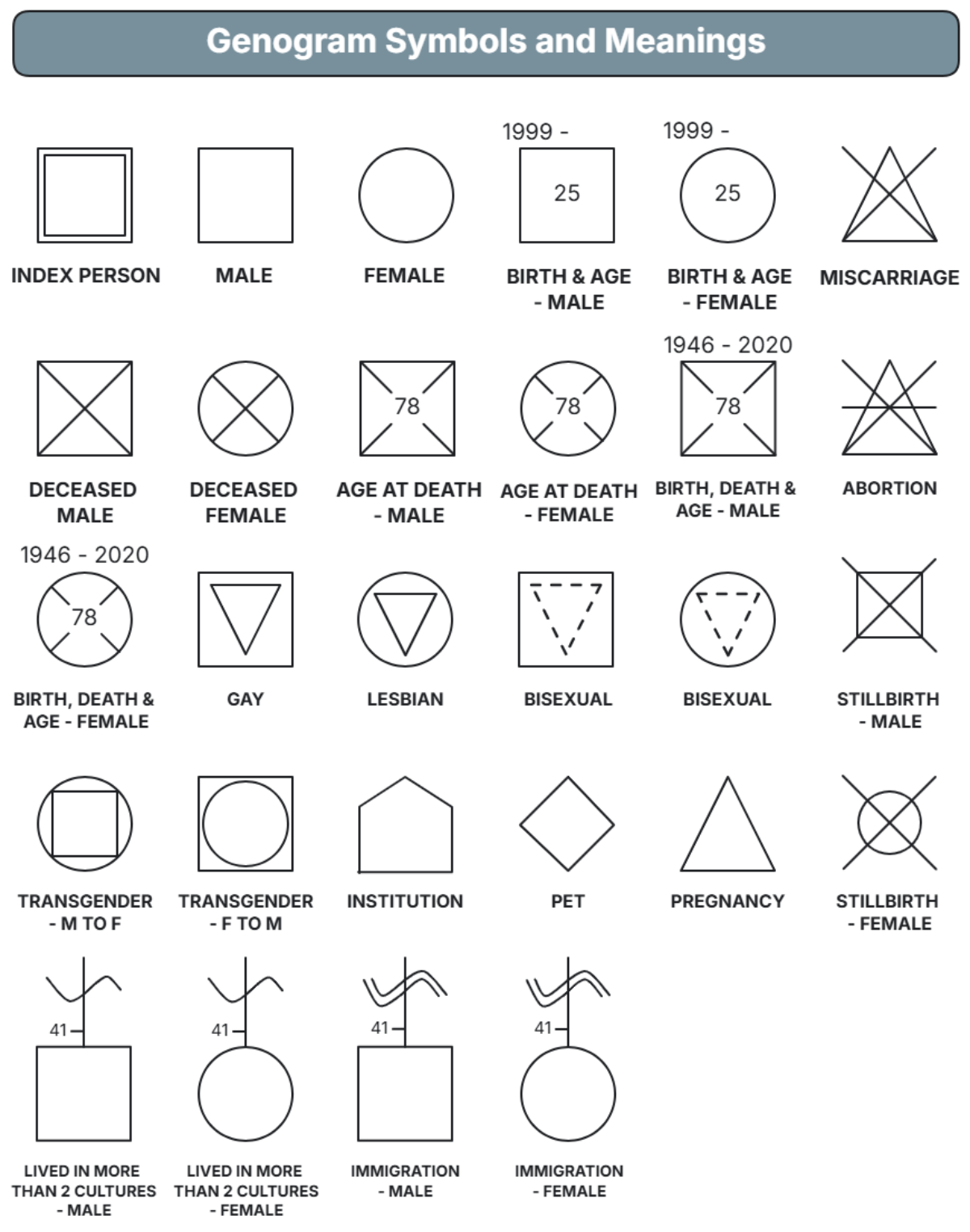 Genogram Symbols and Meanings Template - Edit Online & Download