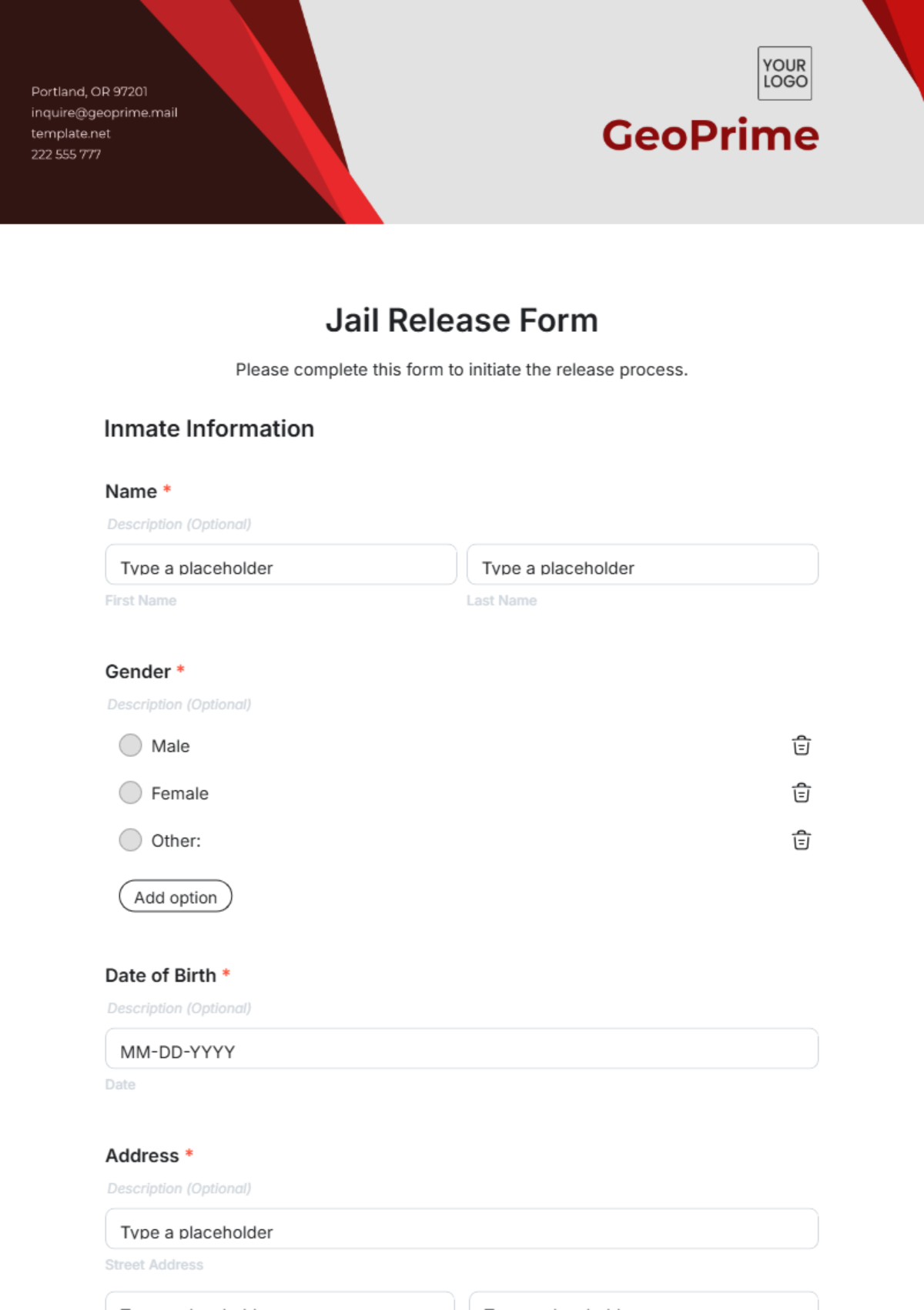 Jail Release Form Template - Edit Online & Download