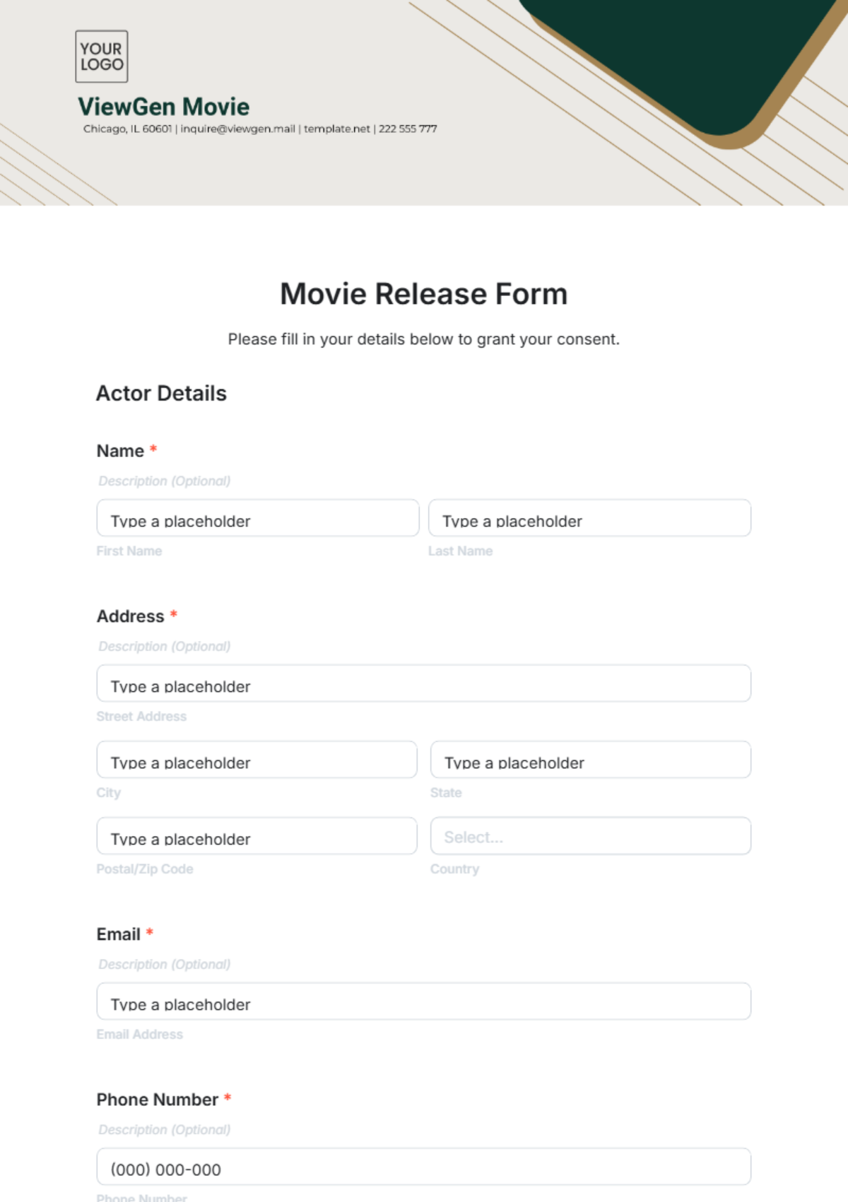 Movie Release Form Template - Edit Online & Download