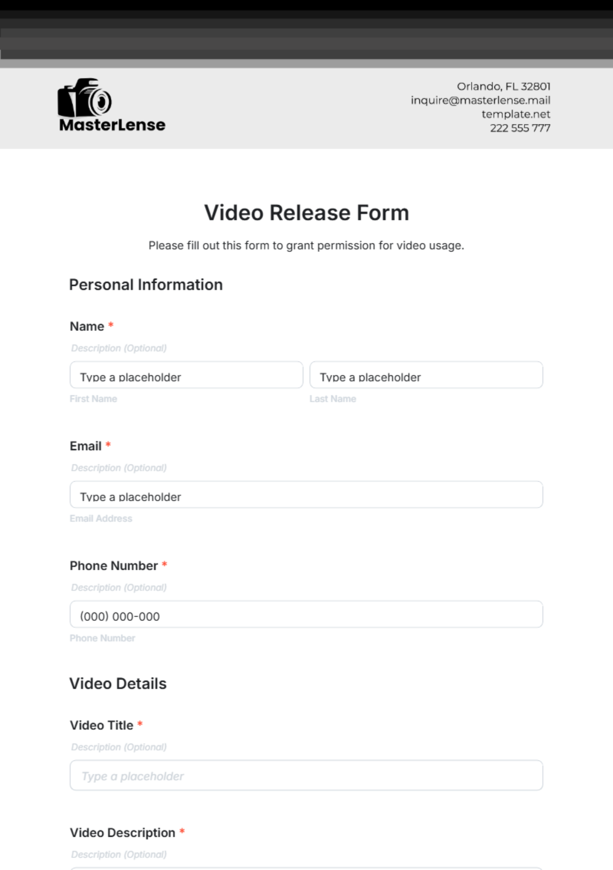 Video Release Form Template - Edit Online & Download