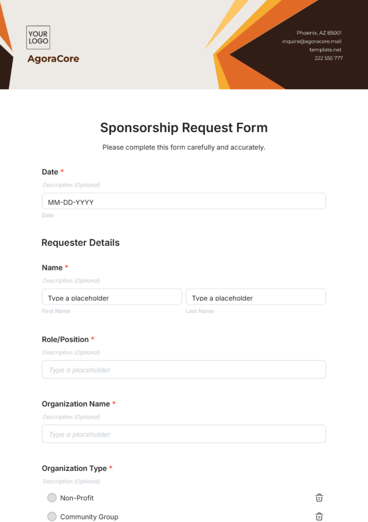 Sponsorship Request Form Template - Edit Online & Download