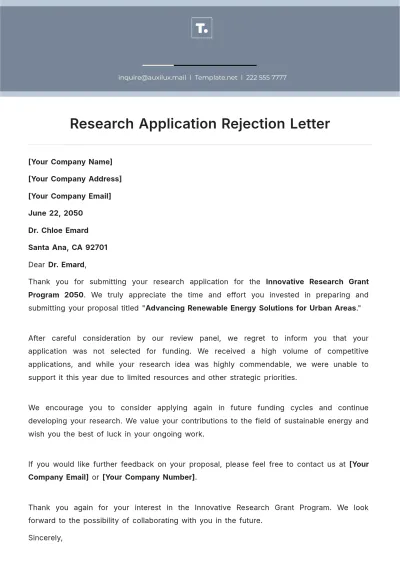 Free Research Application Rejection Letter Template to Edit Online
